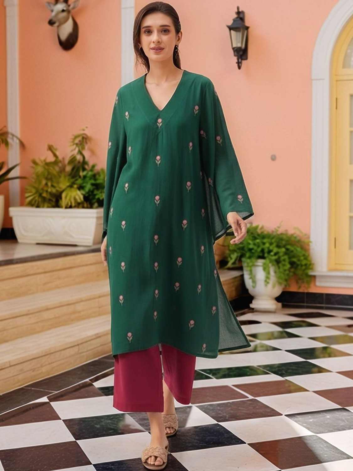 Image of PASOYA Women Cotton Blend Kurta Pant Set
