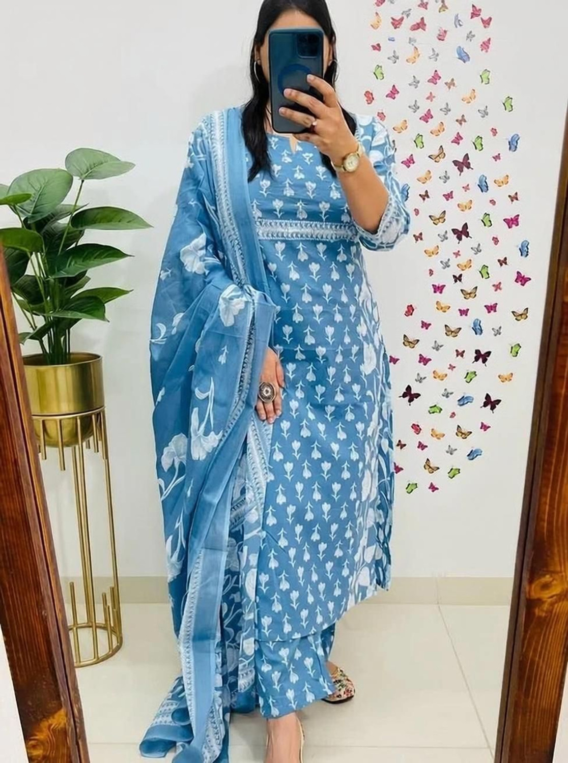 Image of TEO DORI Women Viscose Rayon Kurta Pant Attached Dupatta Set