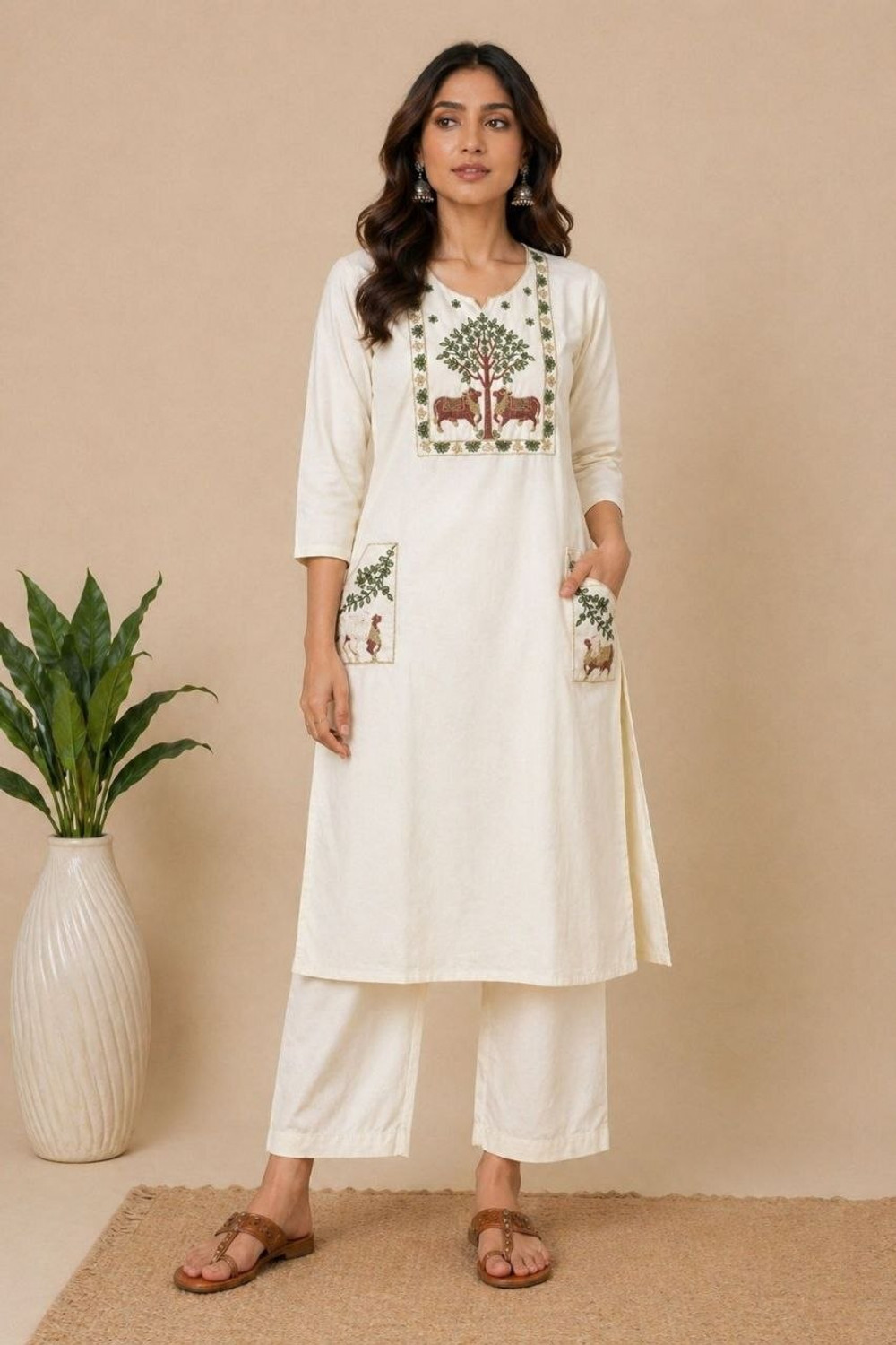 Image of YAGNIK FASHION Women Cotton Rayon Kurta Palazzo Set