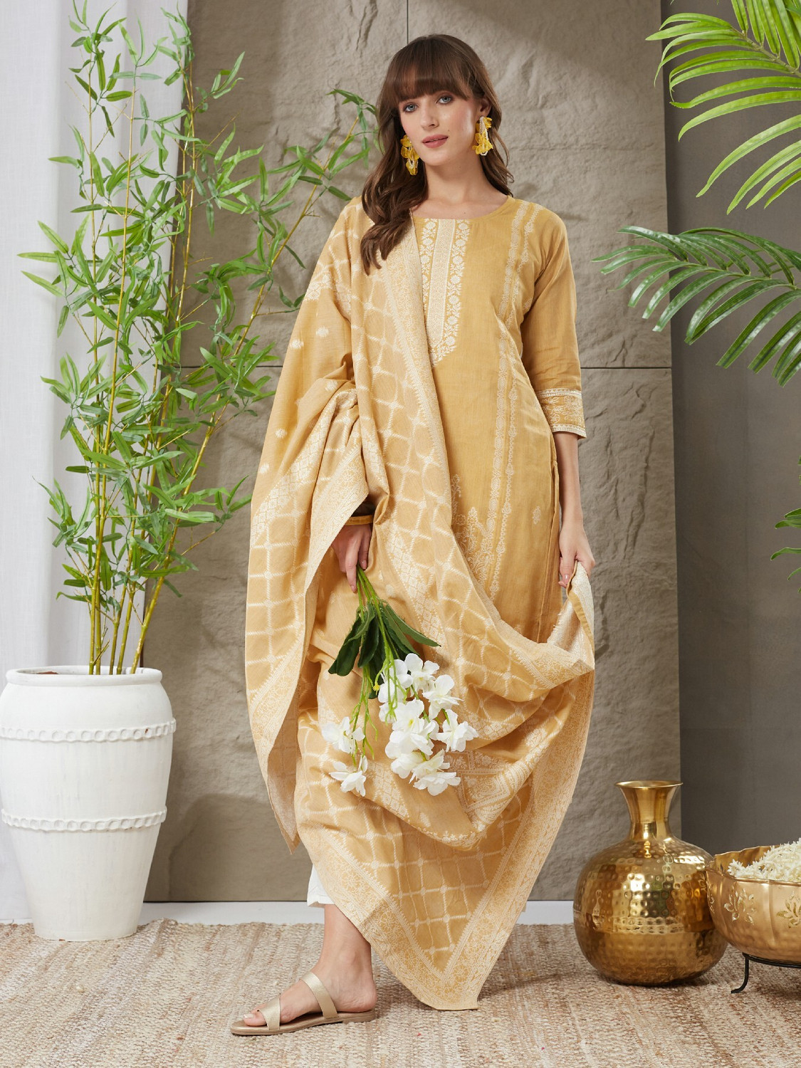 Image of Style Jaipur Women Pure Cotton Kurta Pant Dupatta Set