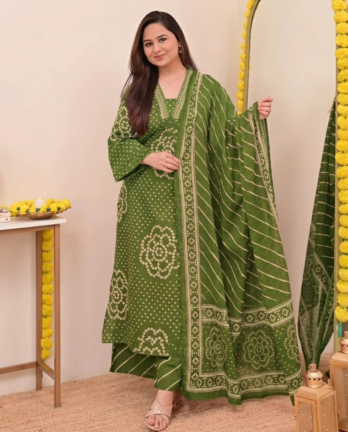 Image of TEO DORI Women Viscose Rayon Kurta Pant Attached Dupatta Set