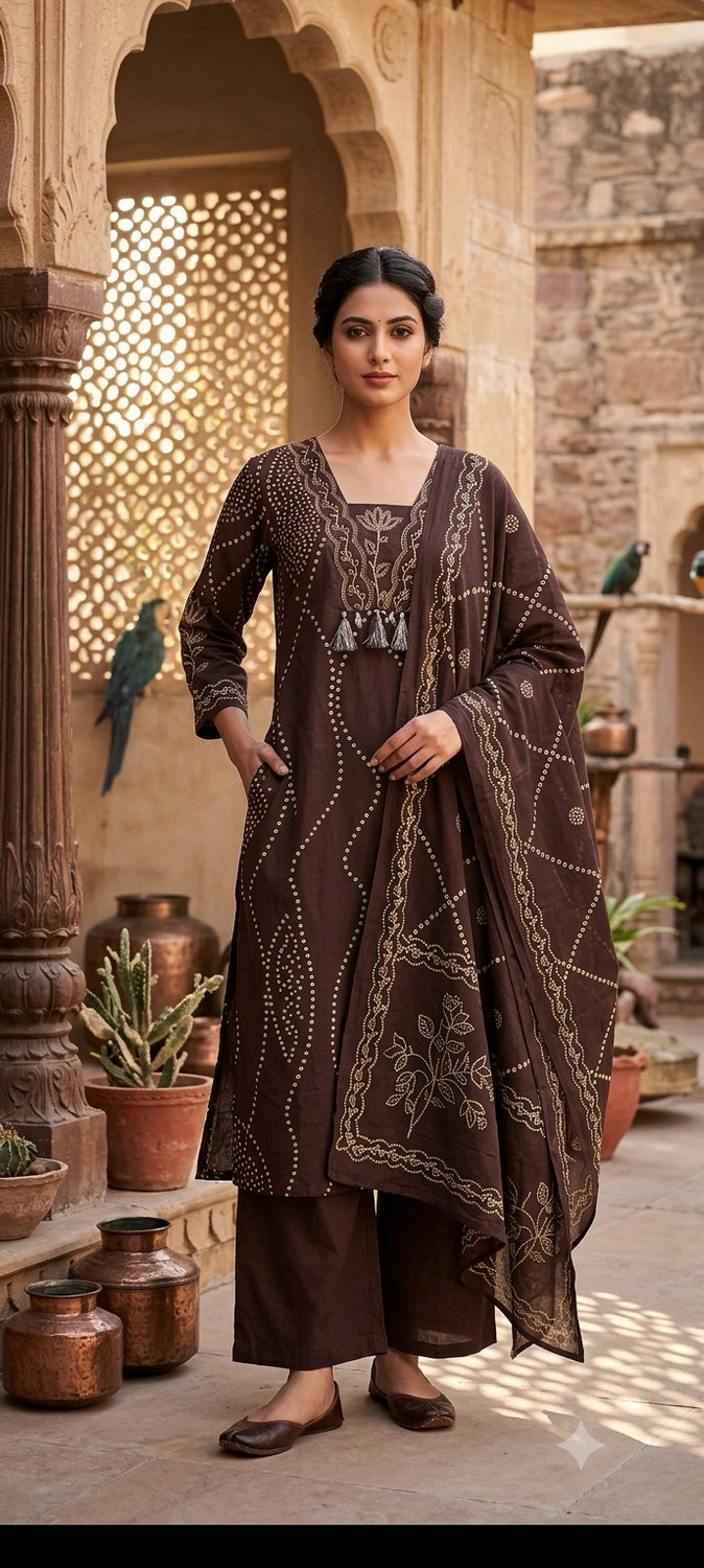 Image of KASHRA Women Pure Cotton Kurta Pant Dupatta Set