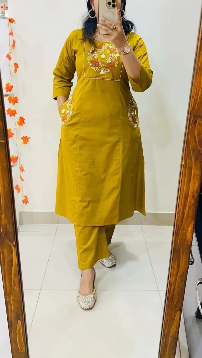 Image of Beads N Stones Women Pure Cotton Kurta Palazzo Set