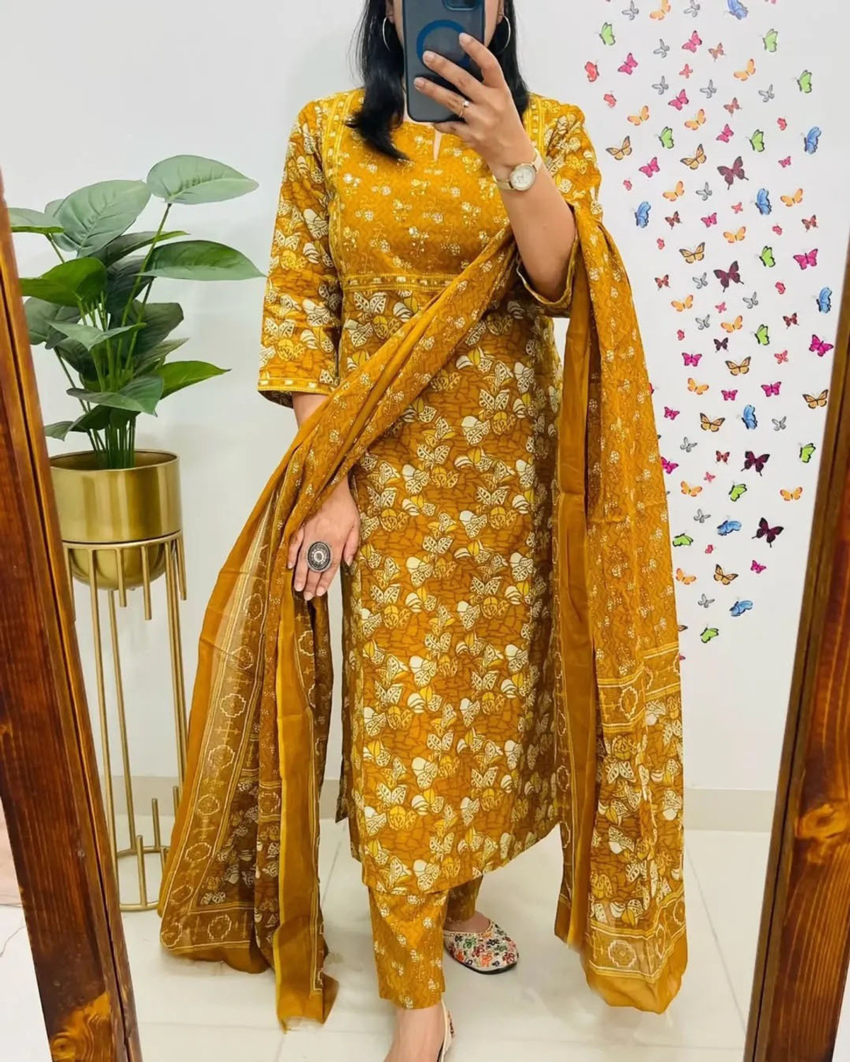 Image of TEO DORI Women Viscose Rayon Kurta Pant Attached Dupatta Set