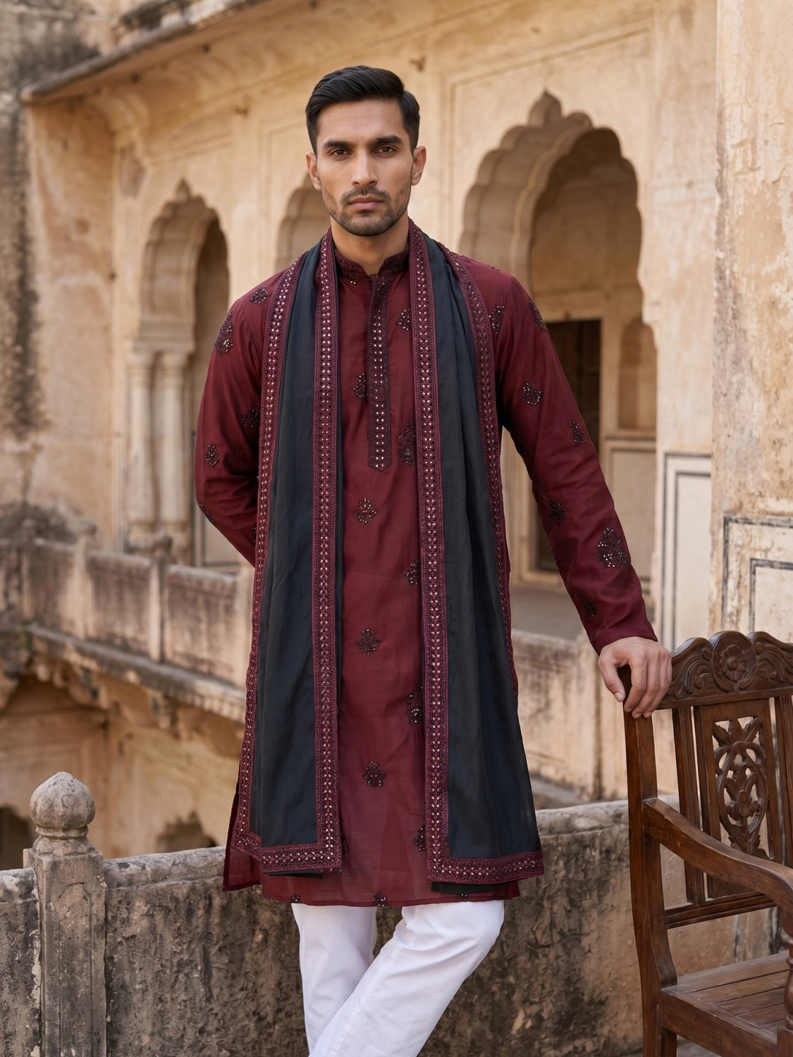 Image of Kisah Printed Viscose Rayon Straight Kurta for Men (Blue)