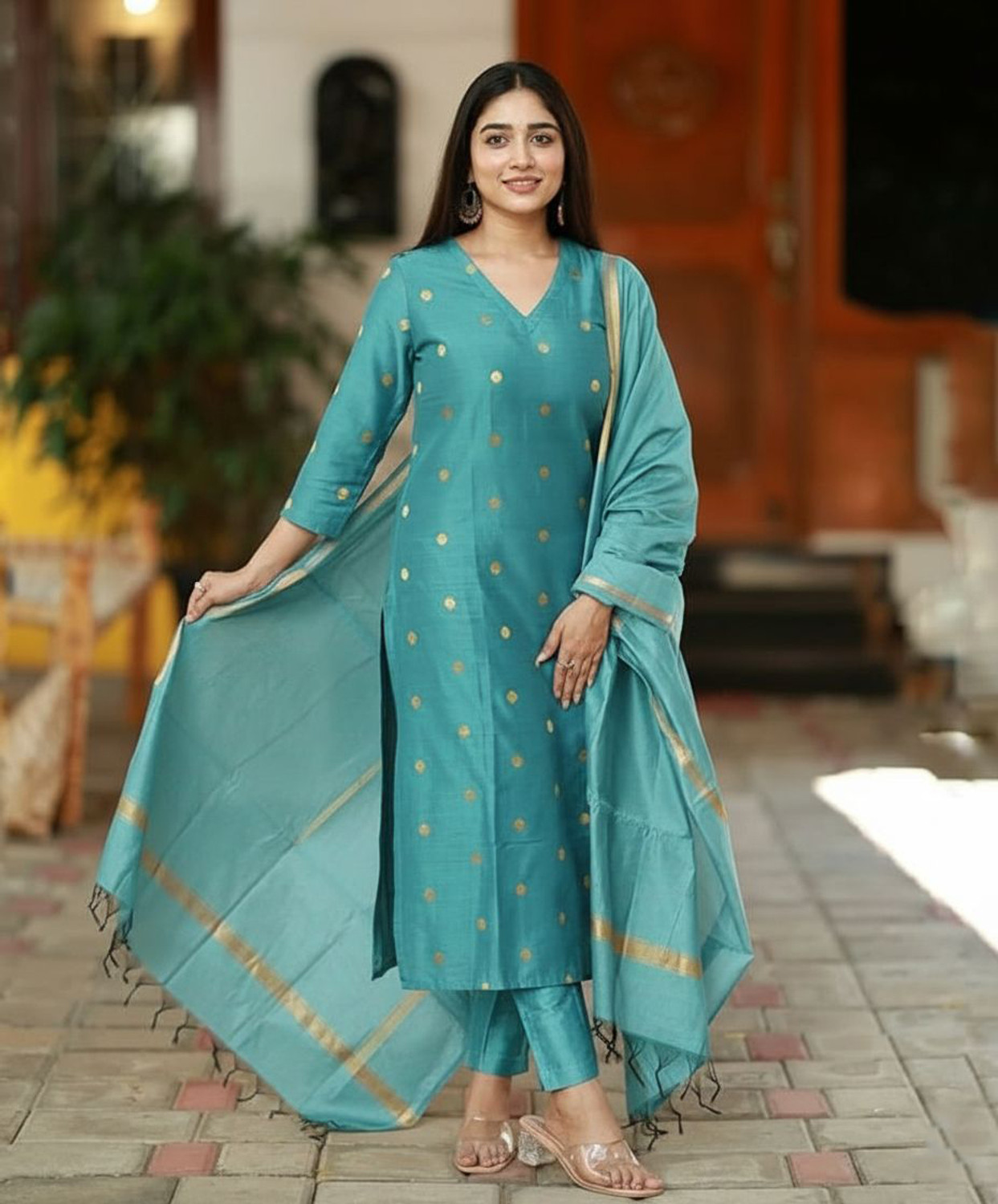 Image of Aaghnya Fashion Women Viscose Rayon Kurta Pant Dupatta Set