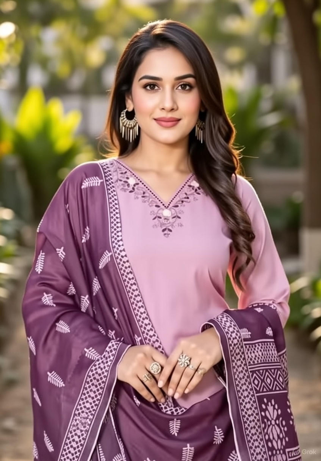 Image of JDENTERPRISS Embroidered Kurta, Churidar & Dupatta Set