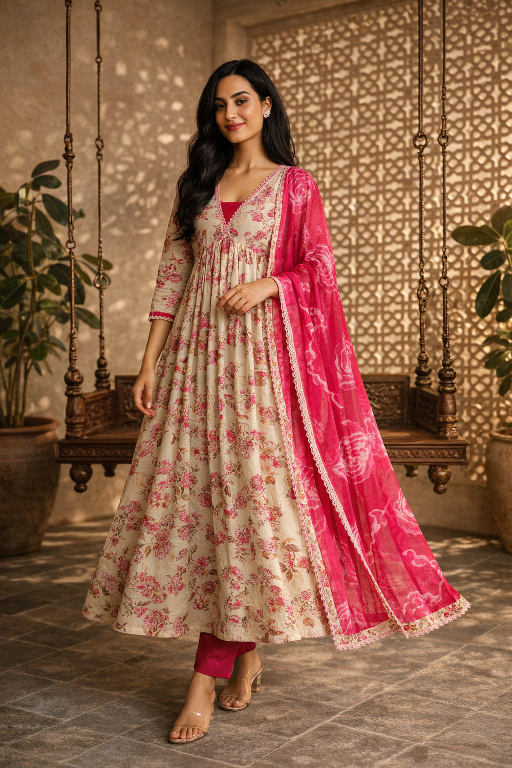 Image of PRAYOSHA FASHION Women Pure Cotton Kurta Palazzo Set