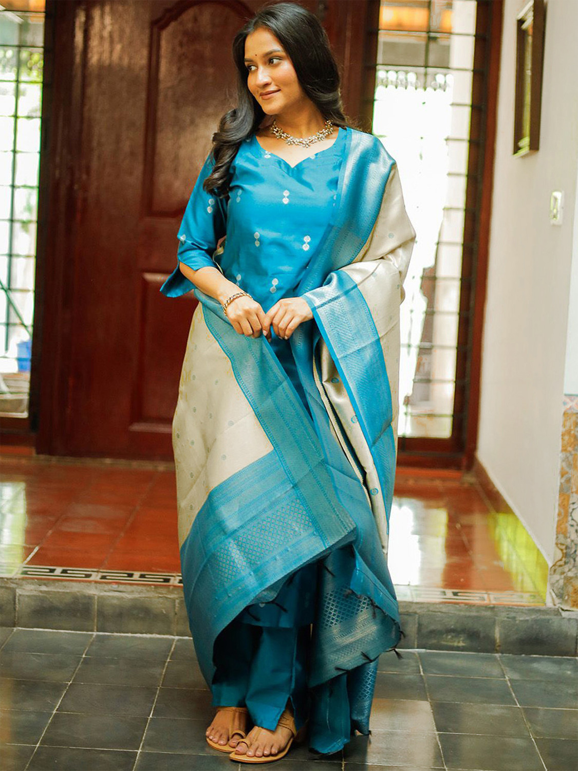 Image of Aaghnya Fashion Women Viscose Rayon Kurta Pant Dupatta Set