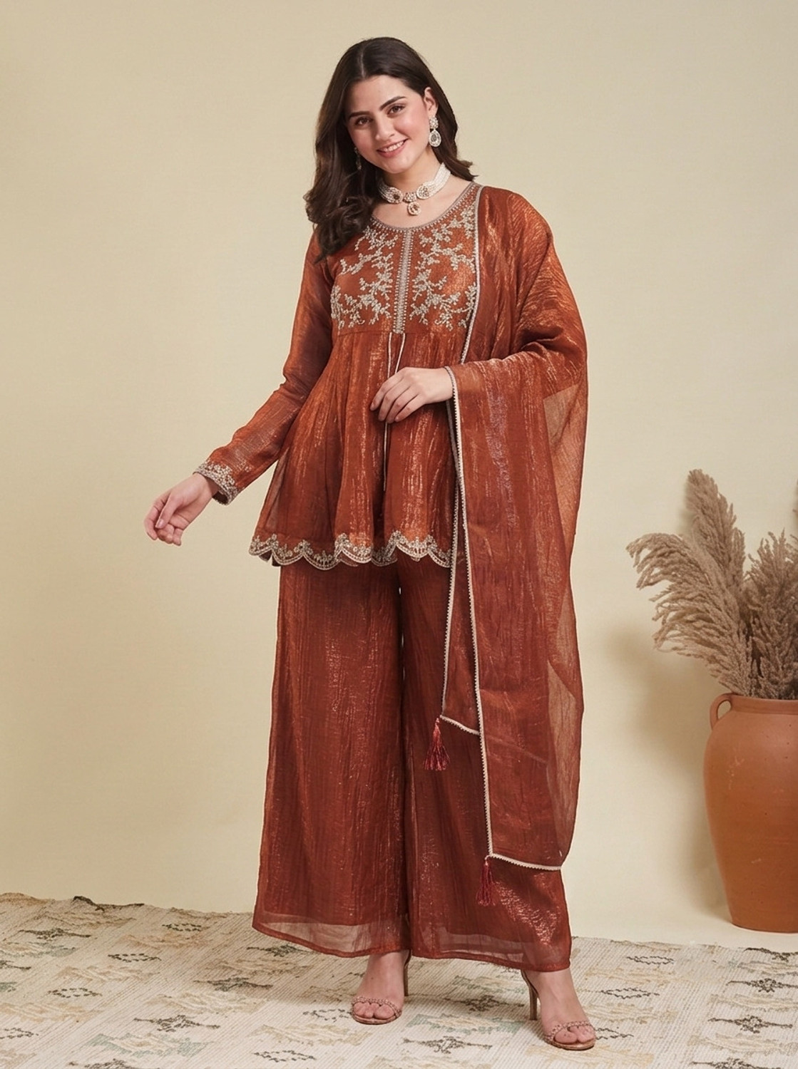 Mokosh Women Kurta Palazzo Dupatta Set