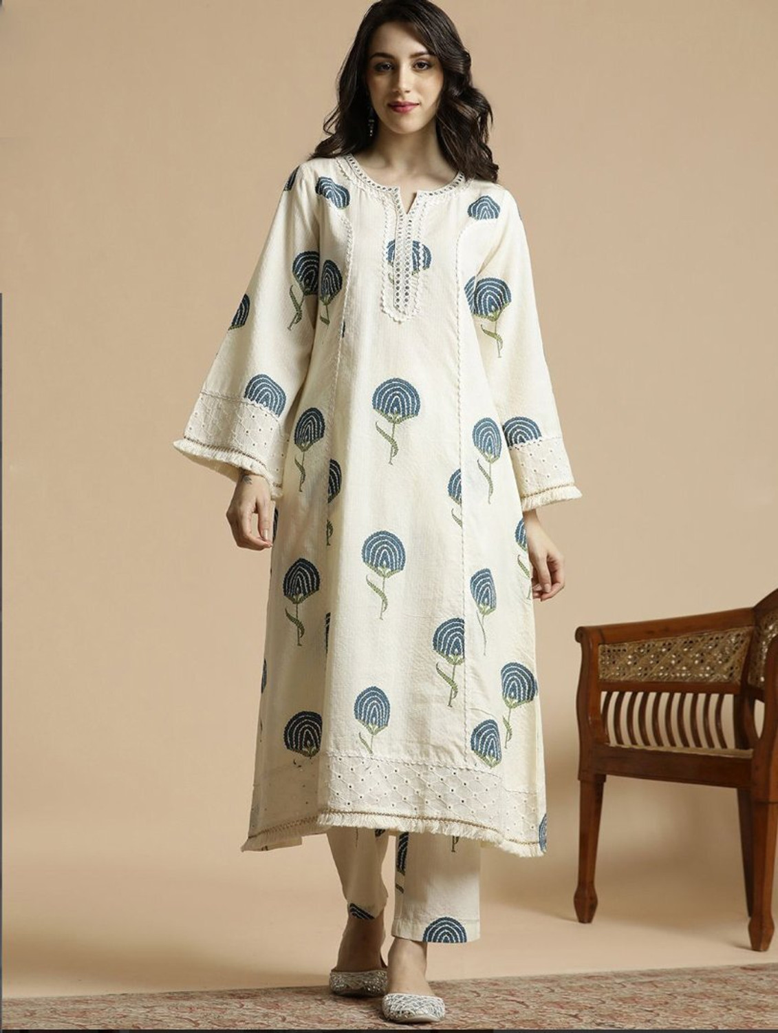 Image of PASOYA Women Cotton Blend Kurta Pant Set