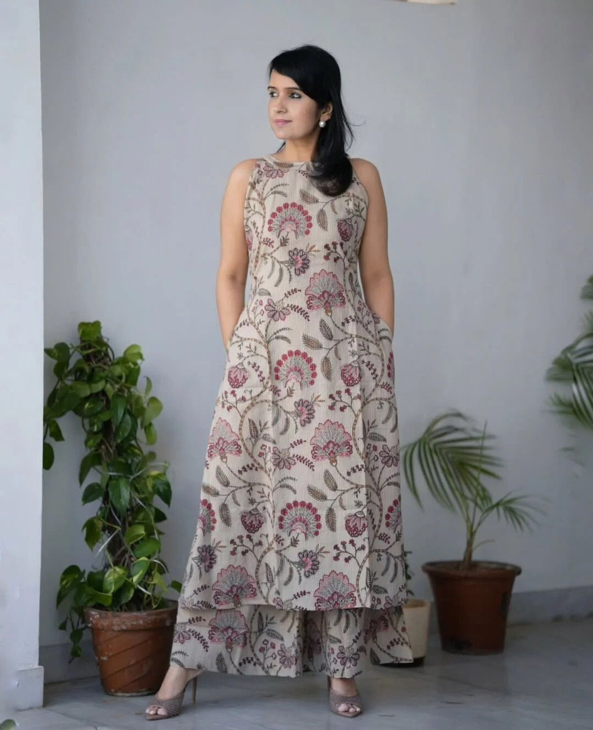 Image of YAGNIK FASHION Women Cotton Rayon Kurta Palazzo Set