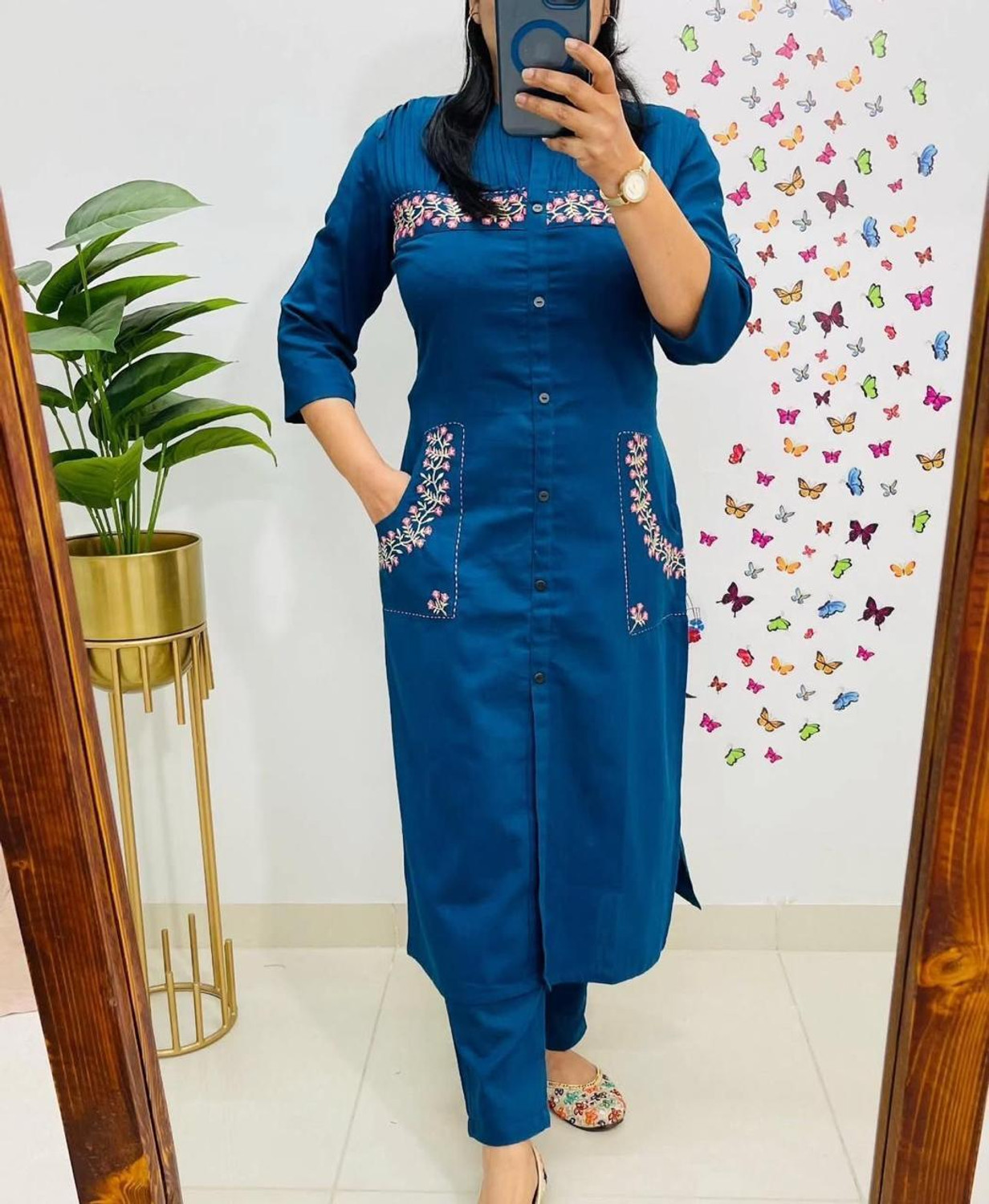 Image of Beads N Stones Women Pure Cotton Kurta Palazzo Set