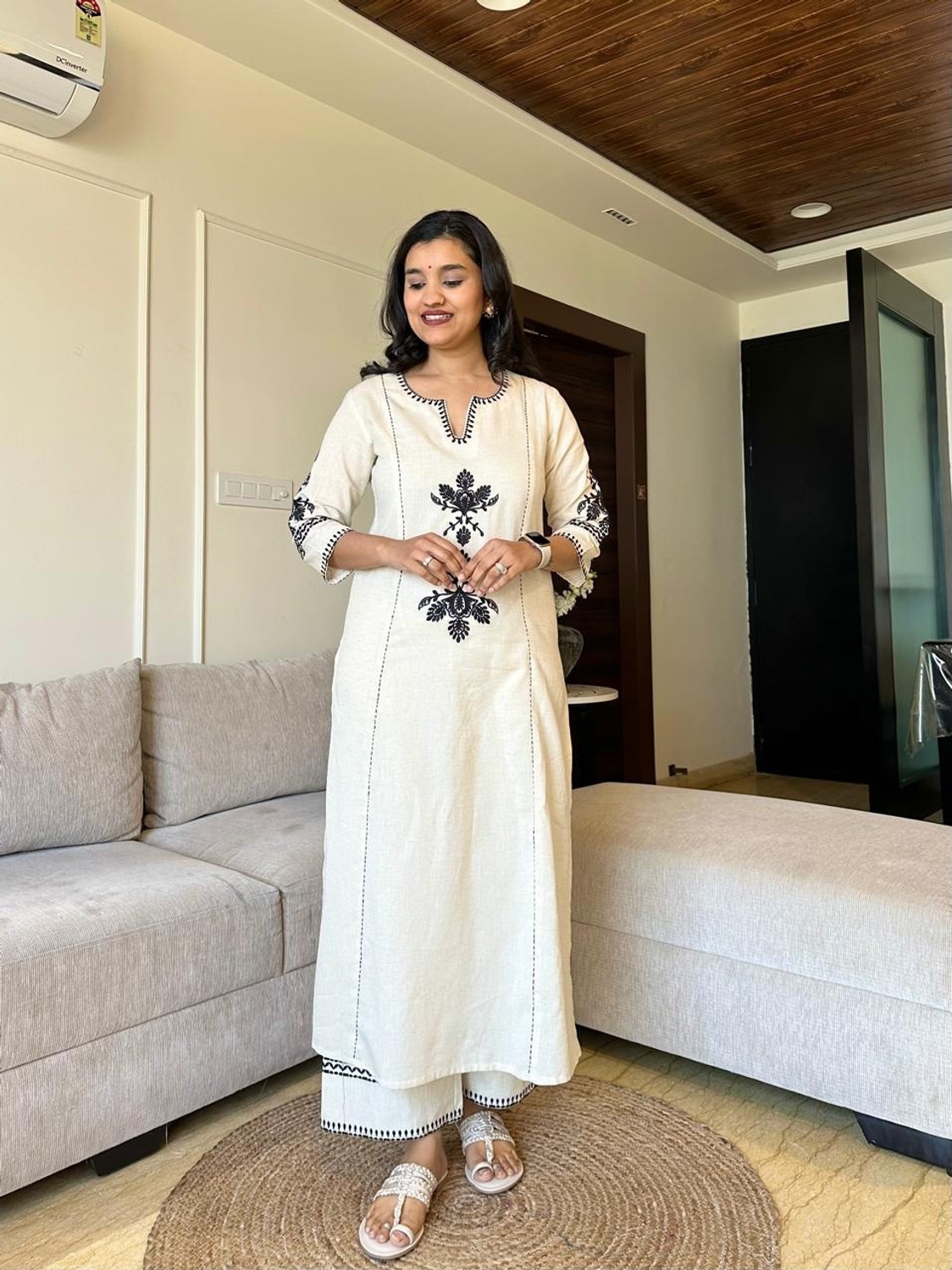 Women Khadi Cotton Kurti Palazzo Set