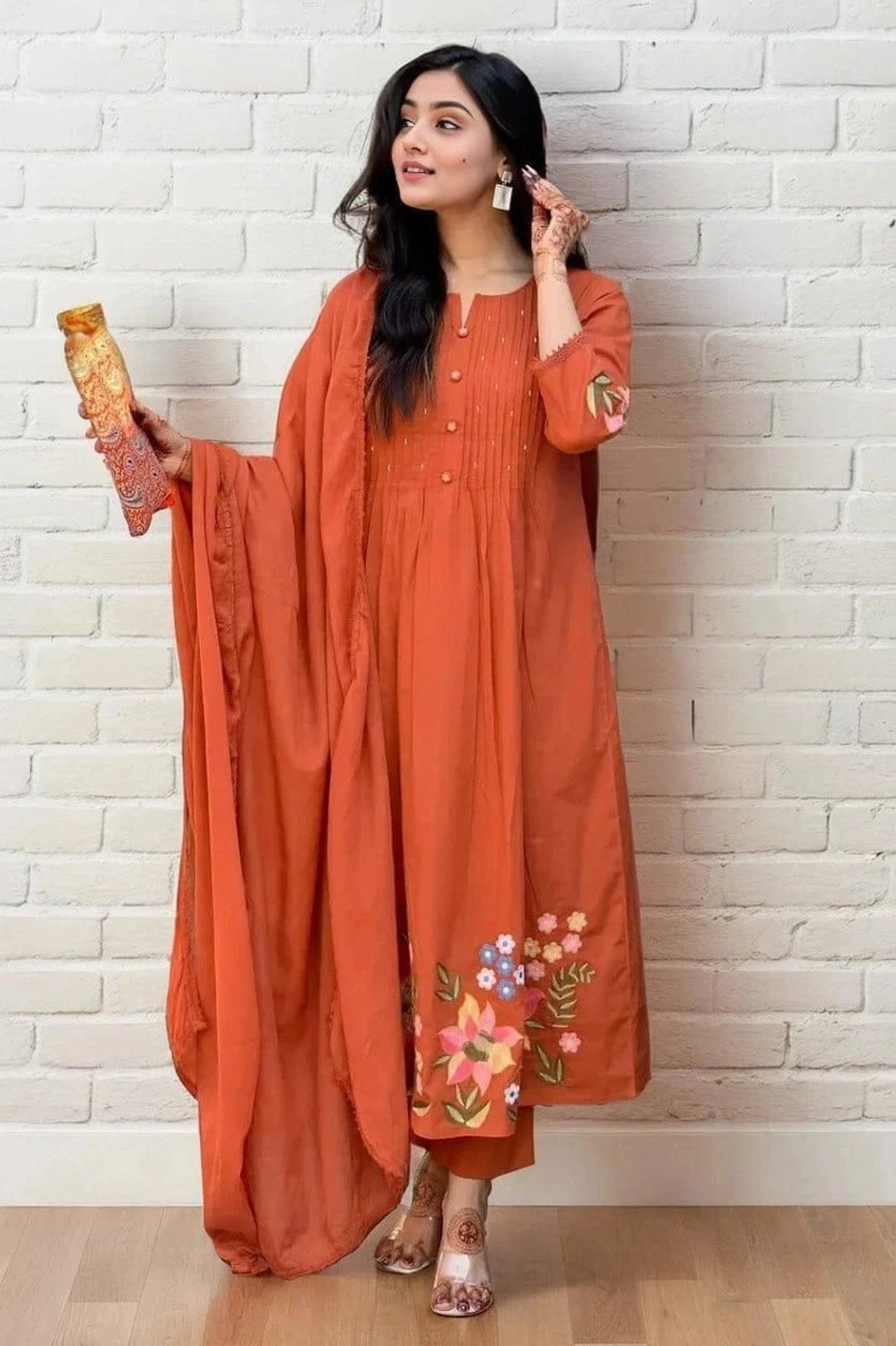 Image of KASHRA Women Pure Cotton Kurta Pant Dupatta Set