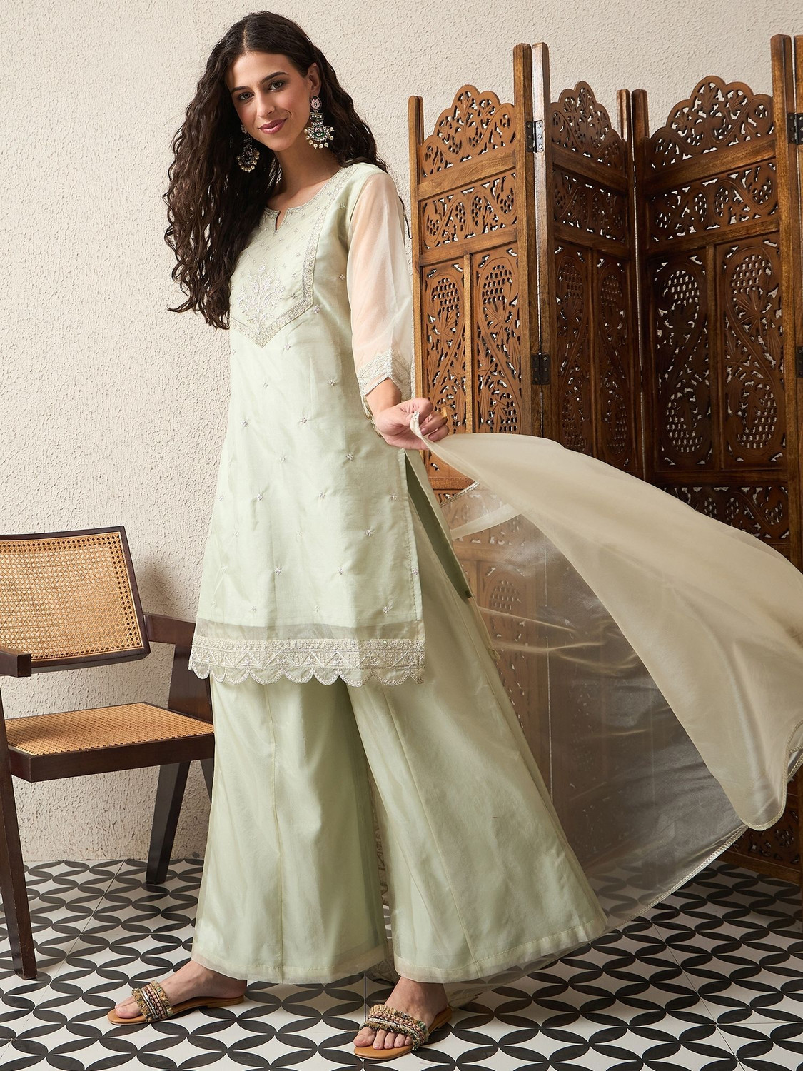 House Of Pataudi Women Kurta Palazzo Dupatta Set