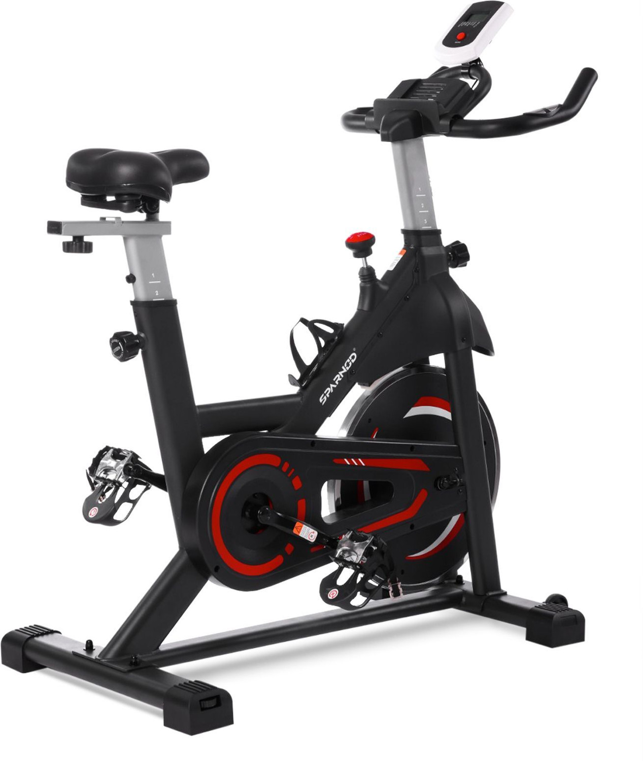 Image of Sparnod Fitness SSB-11 Spin Bike with Heavy-Duty Flywheel, Pulse Sensor & 4-Way Adjustable Seat Upright Stationary Exercise Bike (Black)