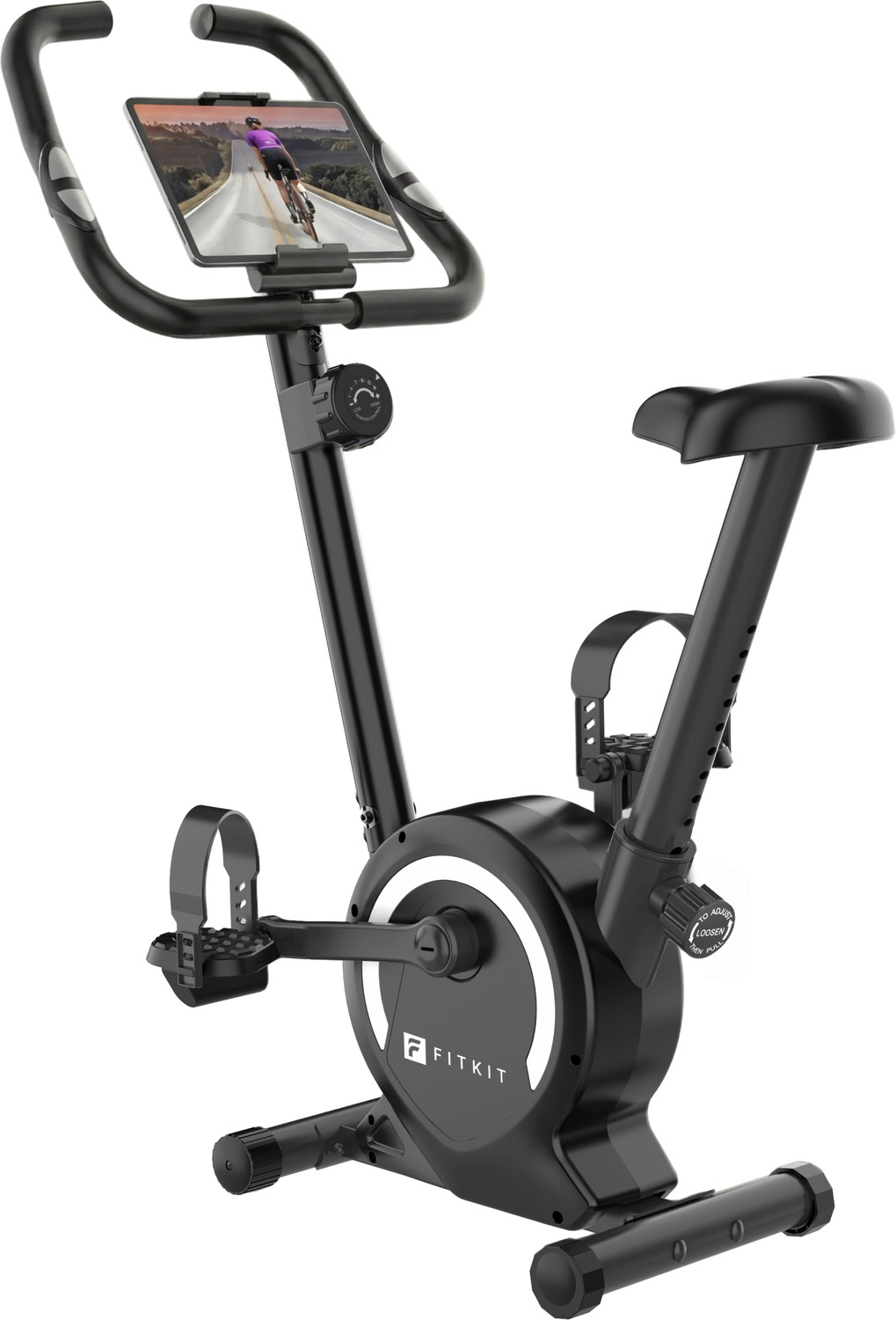 Image of Sparnod Fitness SSB-11 Spin Bike with Heavy-Duty Flywheel, Pulse Sensor & 4-Way Adjustable Seat Upright Stationary Exercise Bike (Black)