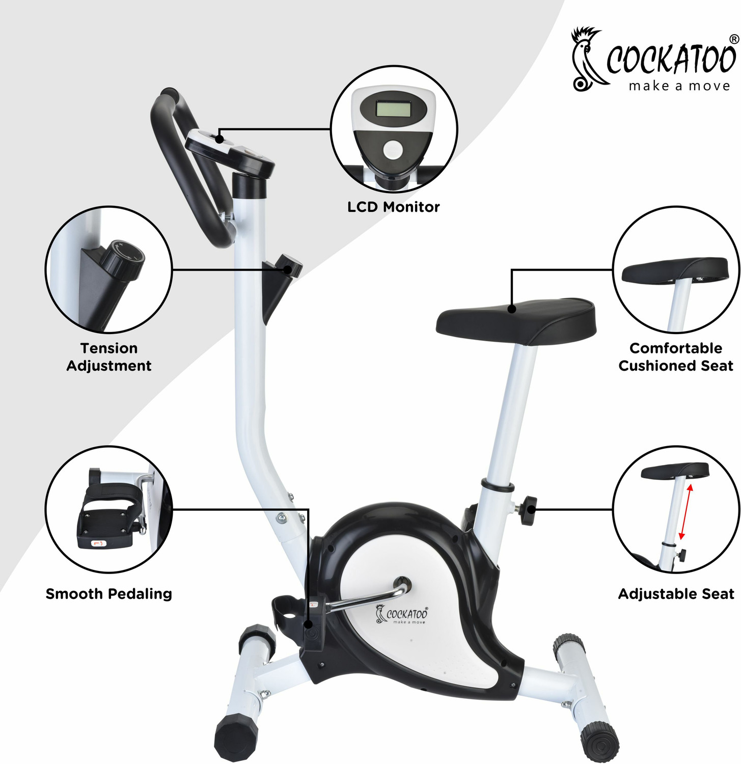 Image of COCKATOO CB01 Belt Drive Mechanism With LCD Display Upright Stationary Exercise Bike