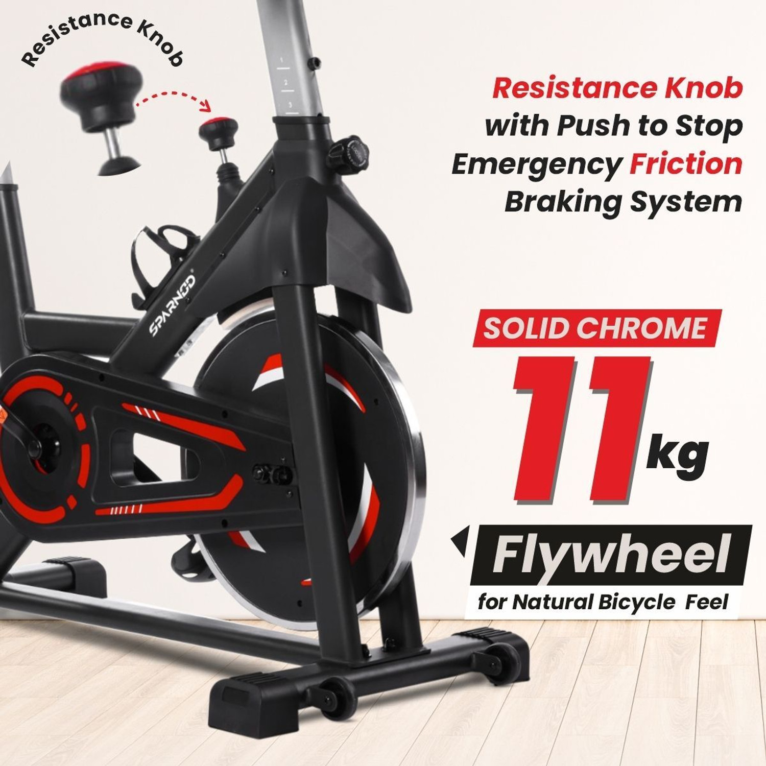 Image of Sparnod Fitness SSB-11 Spin Bike with Heavy-Duty Flywheel, Pulse Sensor & 4-Way Adjustable Seat Upright Stationary Exercise Bike (Black)