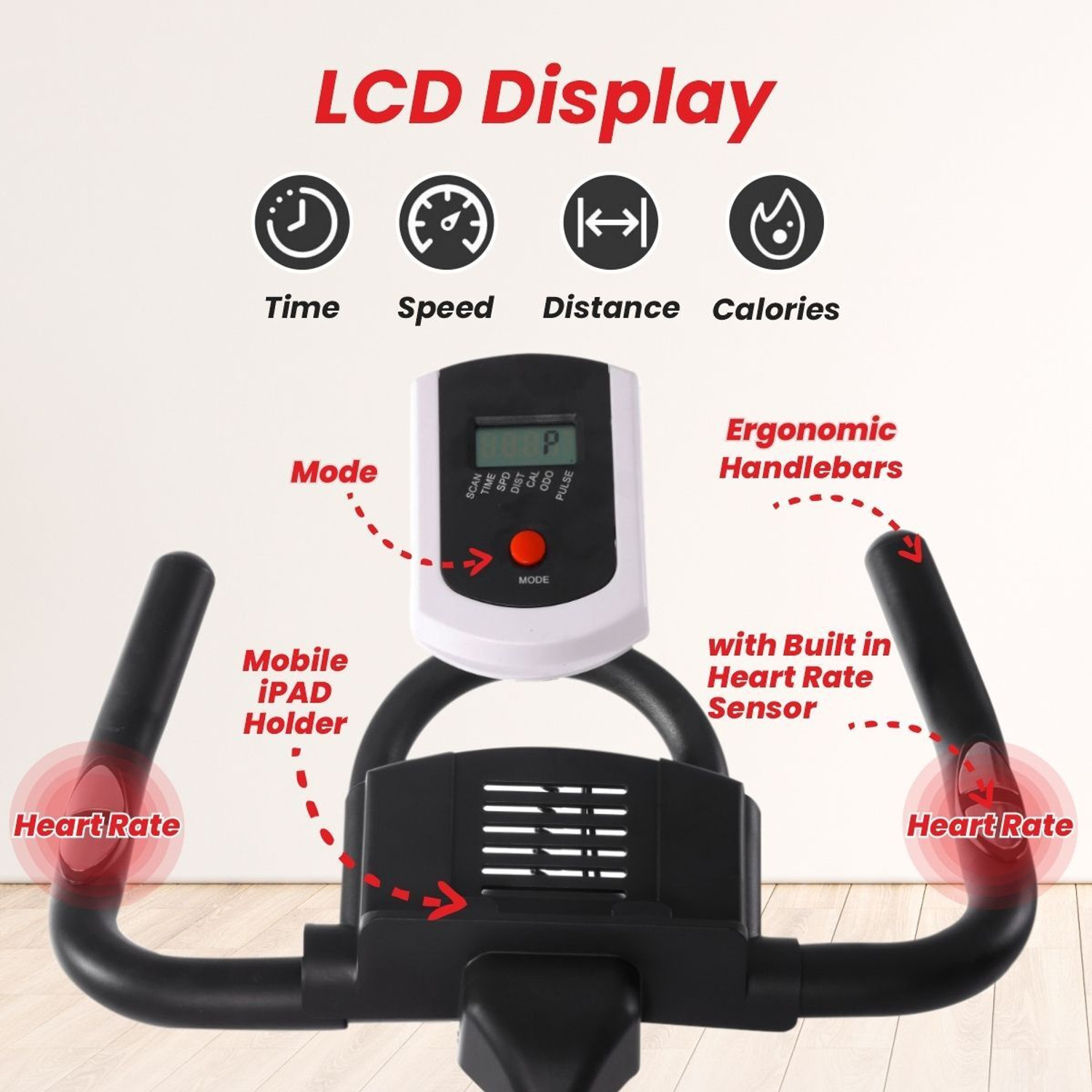 Image of Sparnod Fitness SSB-11 Spin Bike with Heavy-Duty Flywheel, Pulse Sensor & 4-Way Adjustable Seat Upright Stationary Exercise Bike (Black)