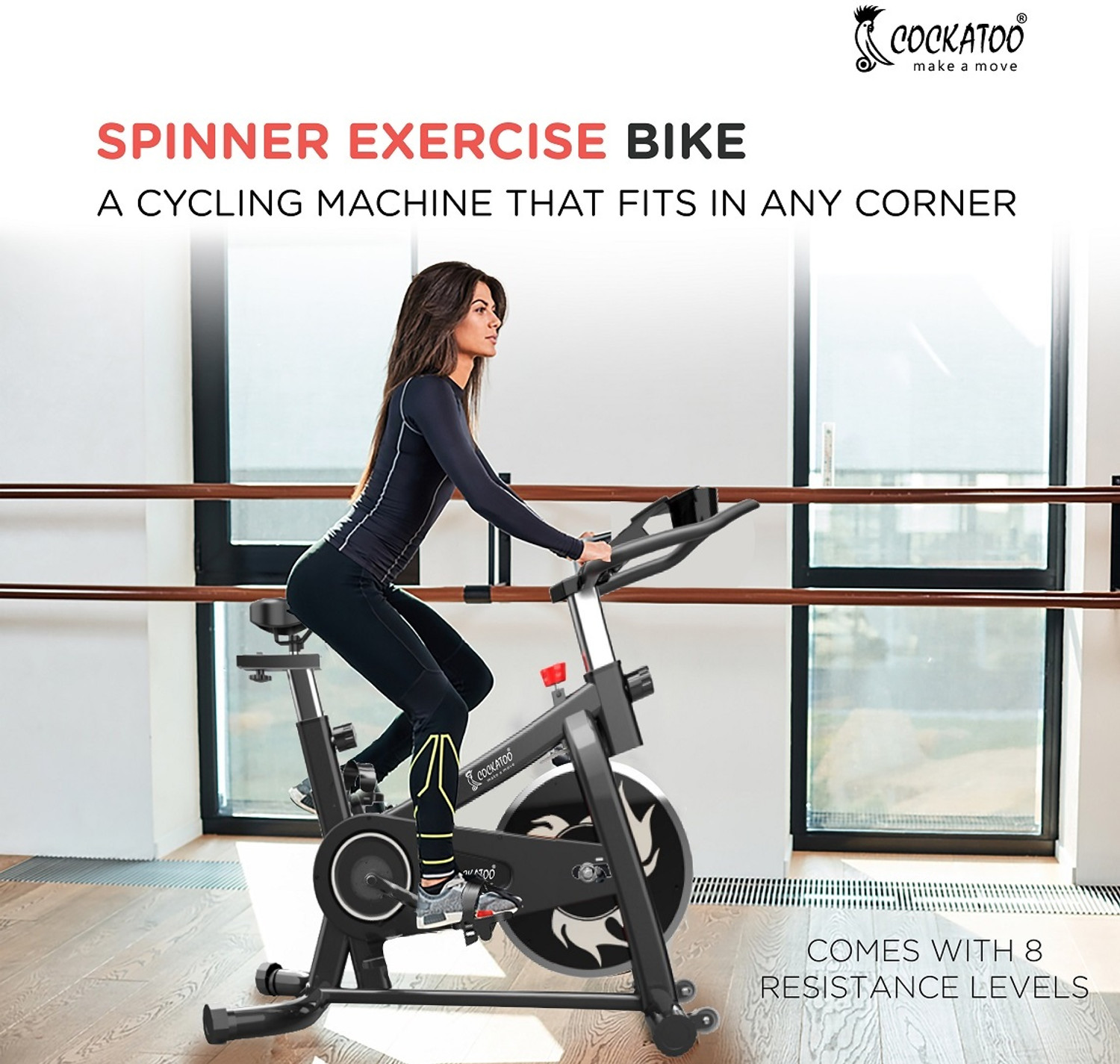 Image of COCKATOO SPB222 Chain Drive Max Weight 120 Kg FLYWHEEL 6 KG Spinner Exercise Bike
