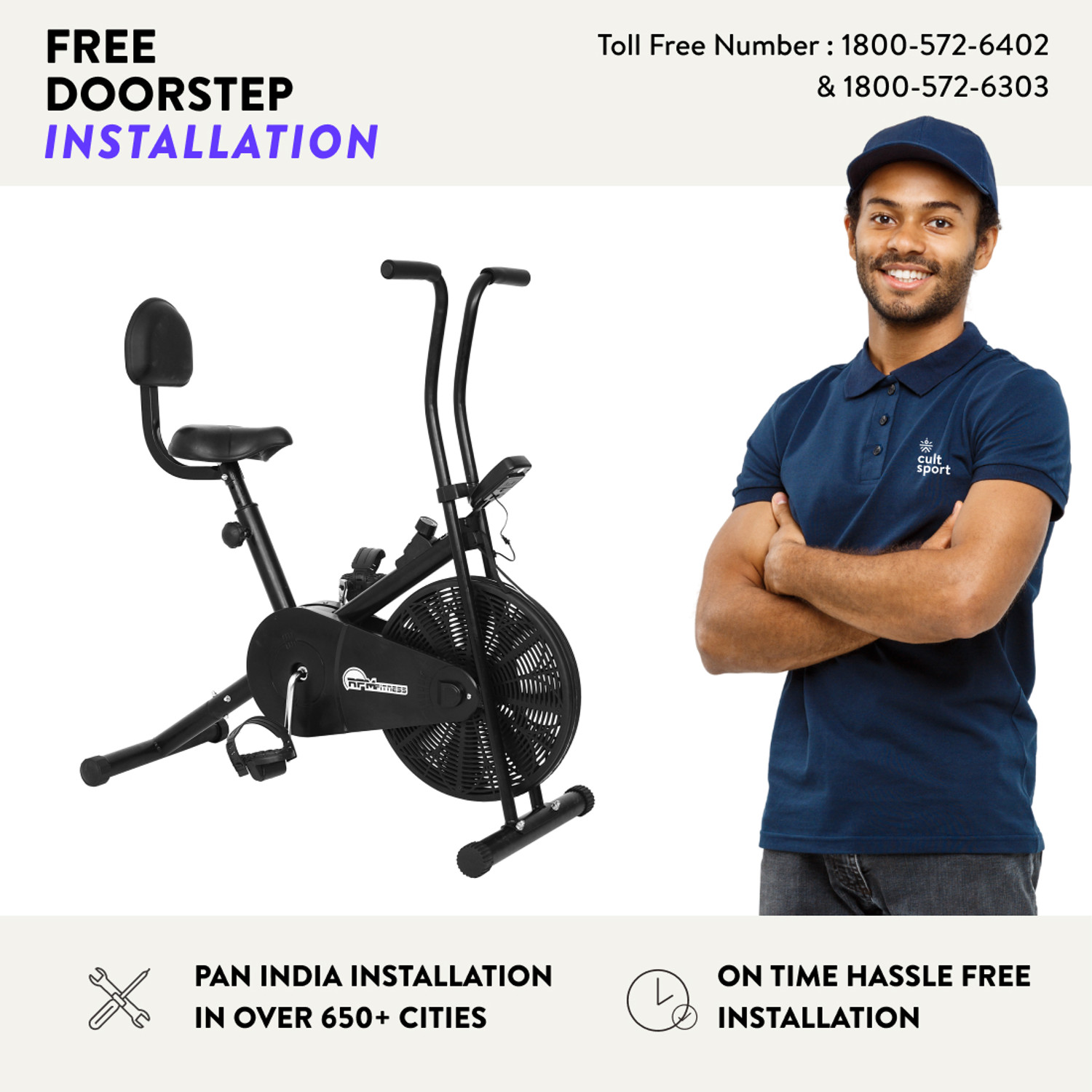 RPM Fitness by Cultsport RPM1001 Airbike with Back Seat 100 Kg Max Weight Support For Home Gym Workout Upright Stationary Exercise Bike Black Price History