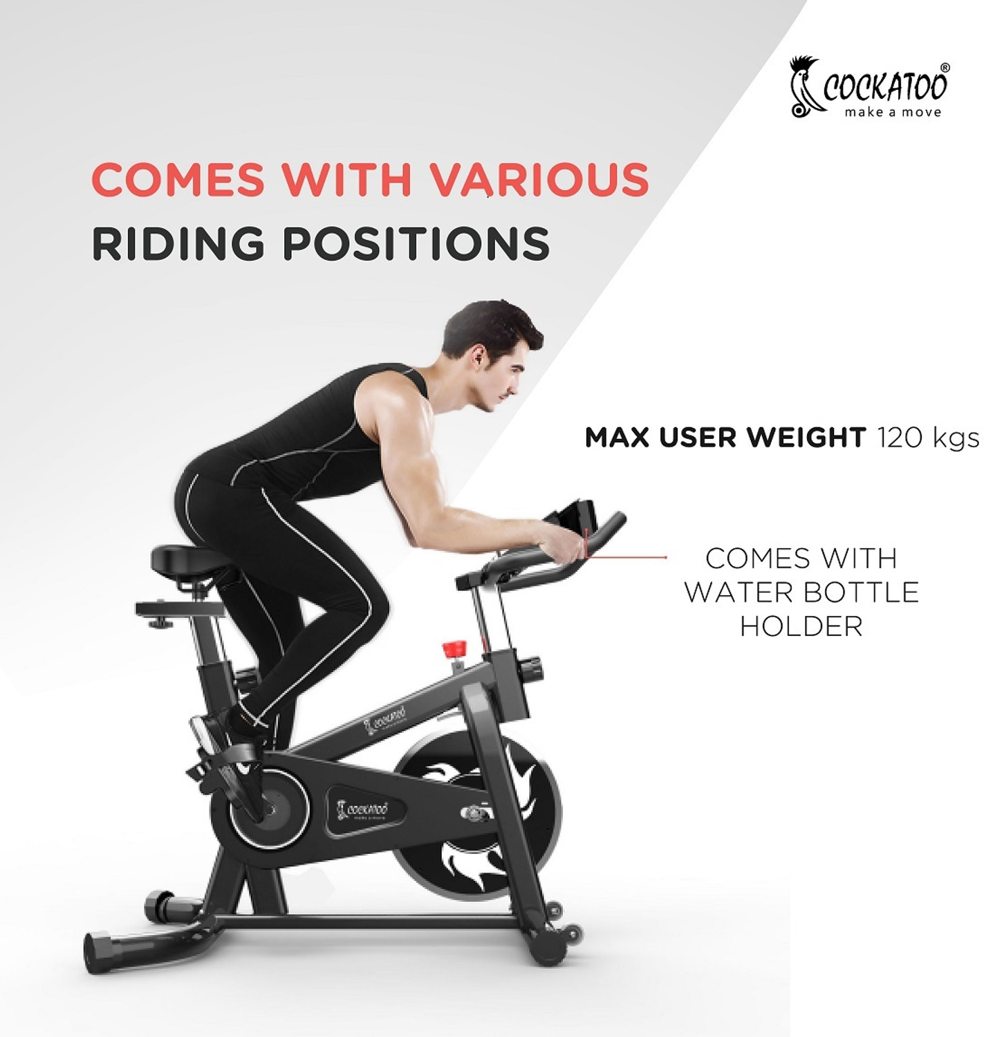 Image of COCKATOO SPB222 Chain Drive Max Weight 120 Kg FLYWHEEL 6 KG Spinner Exercise Bike