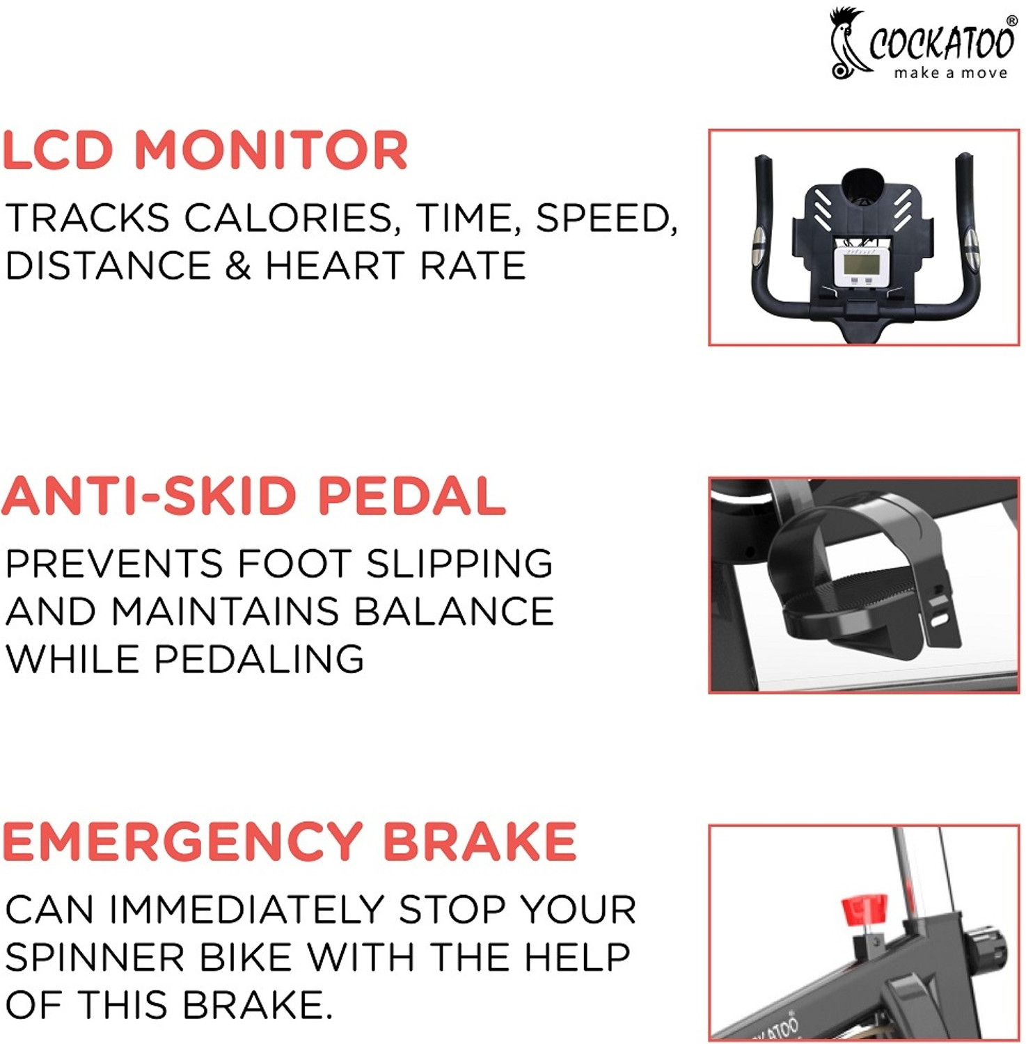Image of COCKATOO SPB222 Chain Drive Max Weight 120 Kg FLYWHEEL 6 KG Spinner Exercise Bike