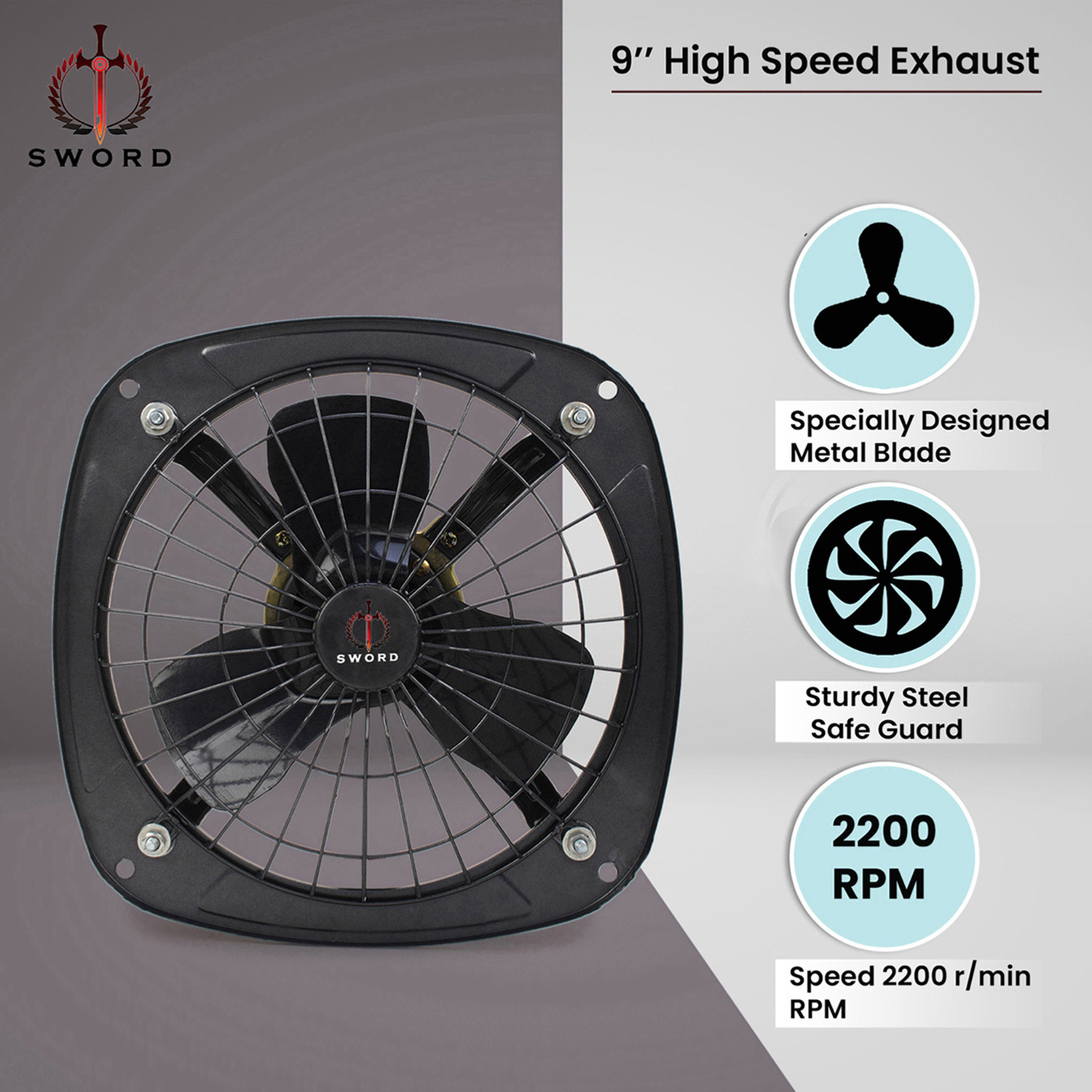 Image of Sword S9FA-15 Smart 9 Inch | High Speed | Heavy Duty | Dust Protection 230 mm Exhaust Fan (Silver, Grey)