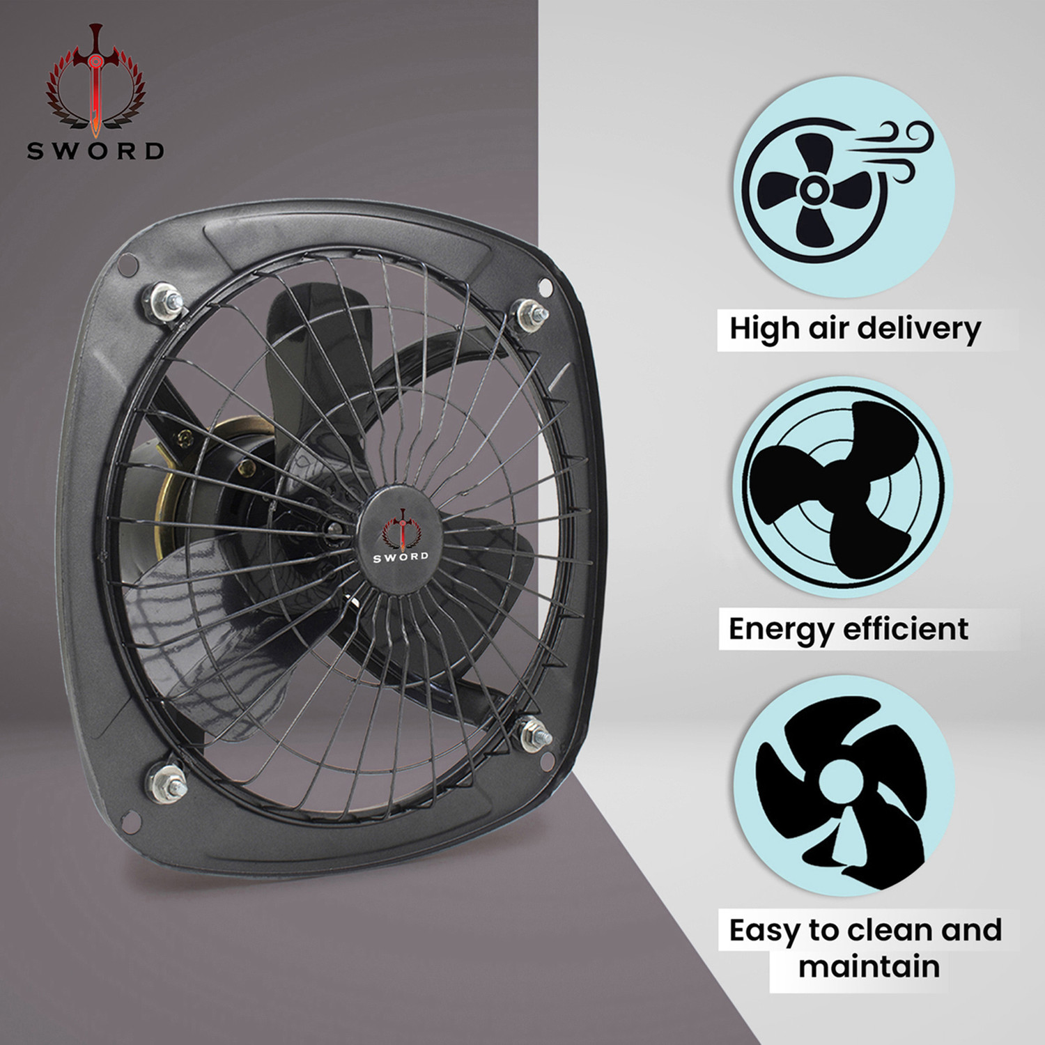 Image of Sword S9FA-15 Smart 9 Inch | High Speed | Heavy Duty | Dust Protection 230 mm Exhaust Fan (Silver, Grey)