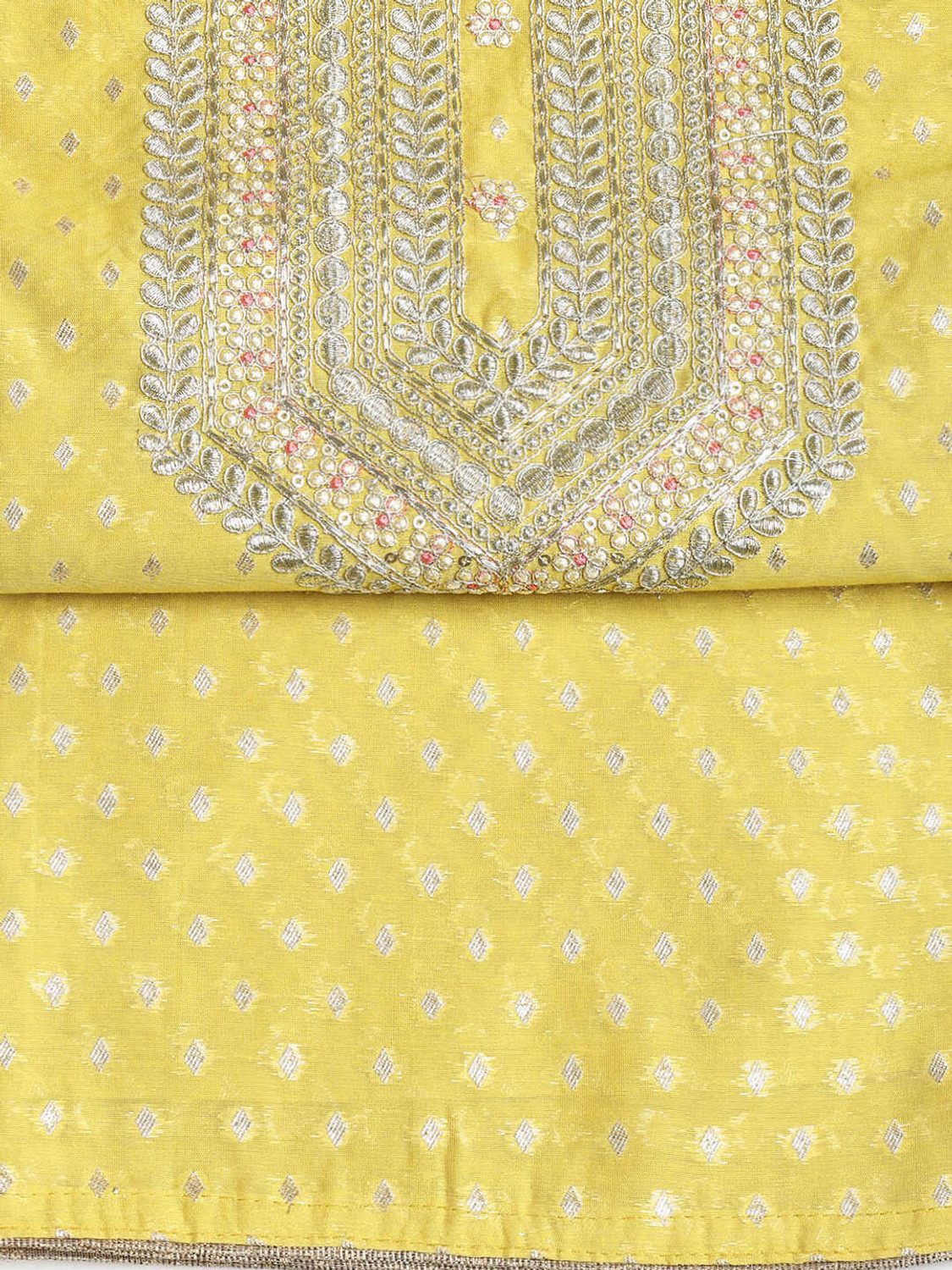 Image of Meena Bazaar Unstitched Chanderi Salwar Suit Material Embroidered