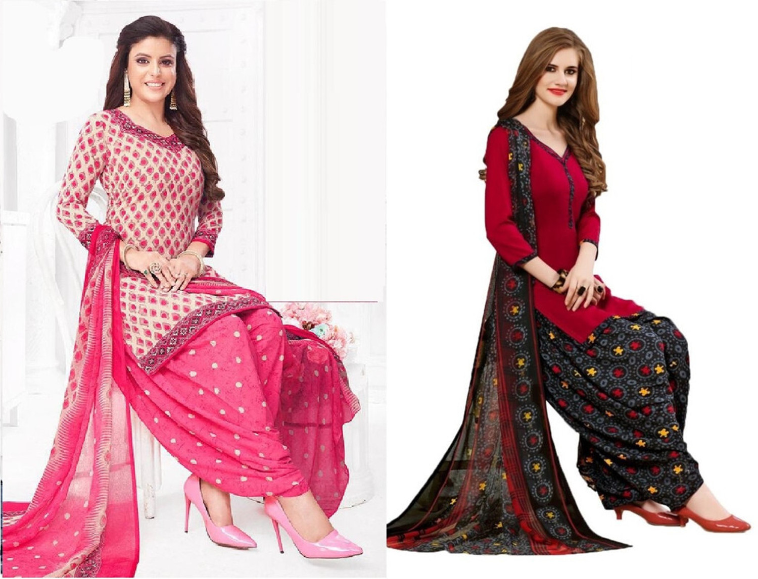 Image of Meena Bazaar Unstitched Chanderi Salwar Suit Material Embroidered