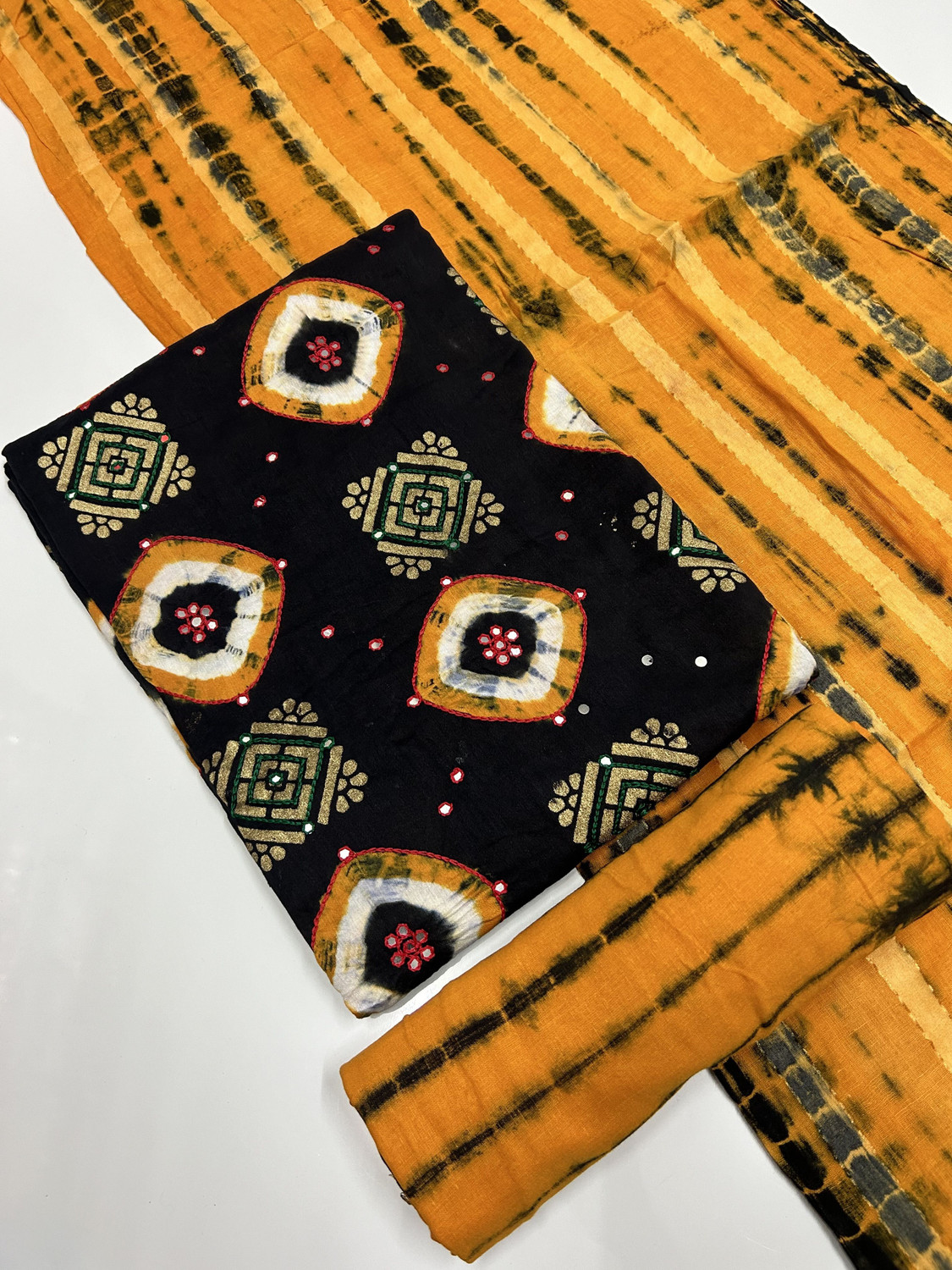 Image of Meena Bazaar Unstitched Chanderi Salwar Suit Material Embroidered