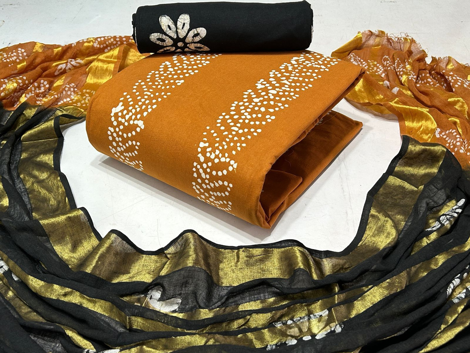 Image of Meena Bazaar Unstitched Chanderi Salwar Suit Material Embroidered