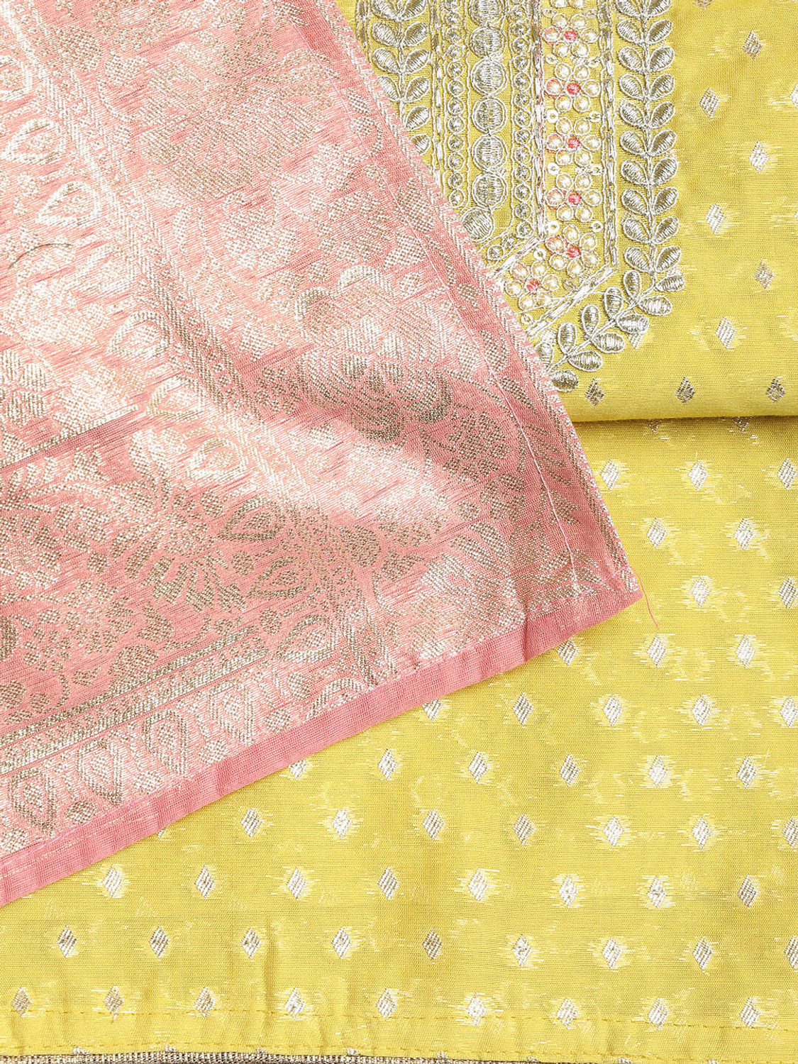 Image of Meena Bazaar Unstitched Chanderi Salwar Suit Material Embroidered