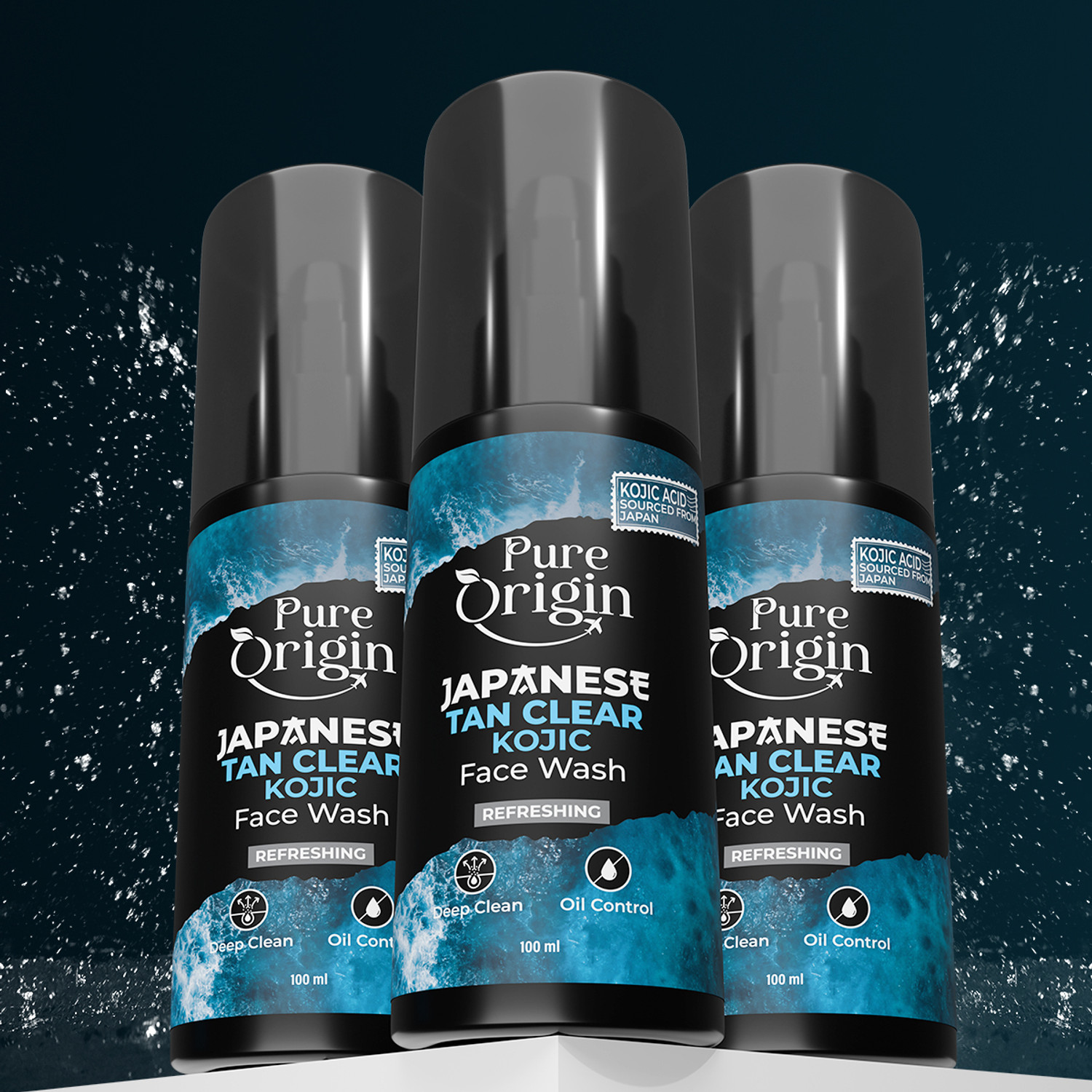 Pure Origin Men's Japanese Tan Clear Kojic (Pack of 3) | Fights Oily Skin & Dullness | Brightening | All Skin Types Face Wash