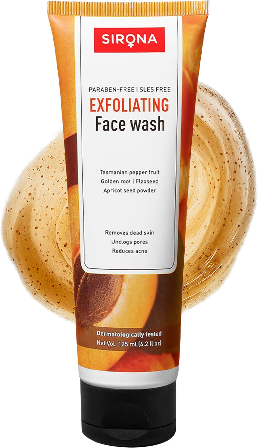 Sirona Natural Exfoliating  for Men and Women - 125 ml with 5 Megical Herbs to Helps in Blemishes, Fights Acne, Non Drying, Non-Oily and No Harmful Chemical Actives Face Wash