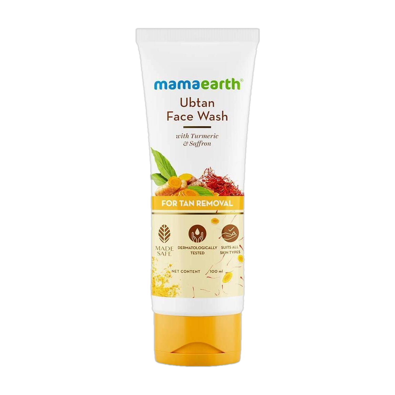 MamaEarth Ubtan Natural  for Dry Skin with Turmeric & Saffron for Tan removal and Skin brightning 100 ml - SLS & Paraben Free Face Wash