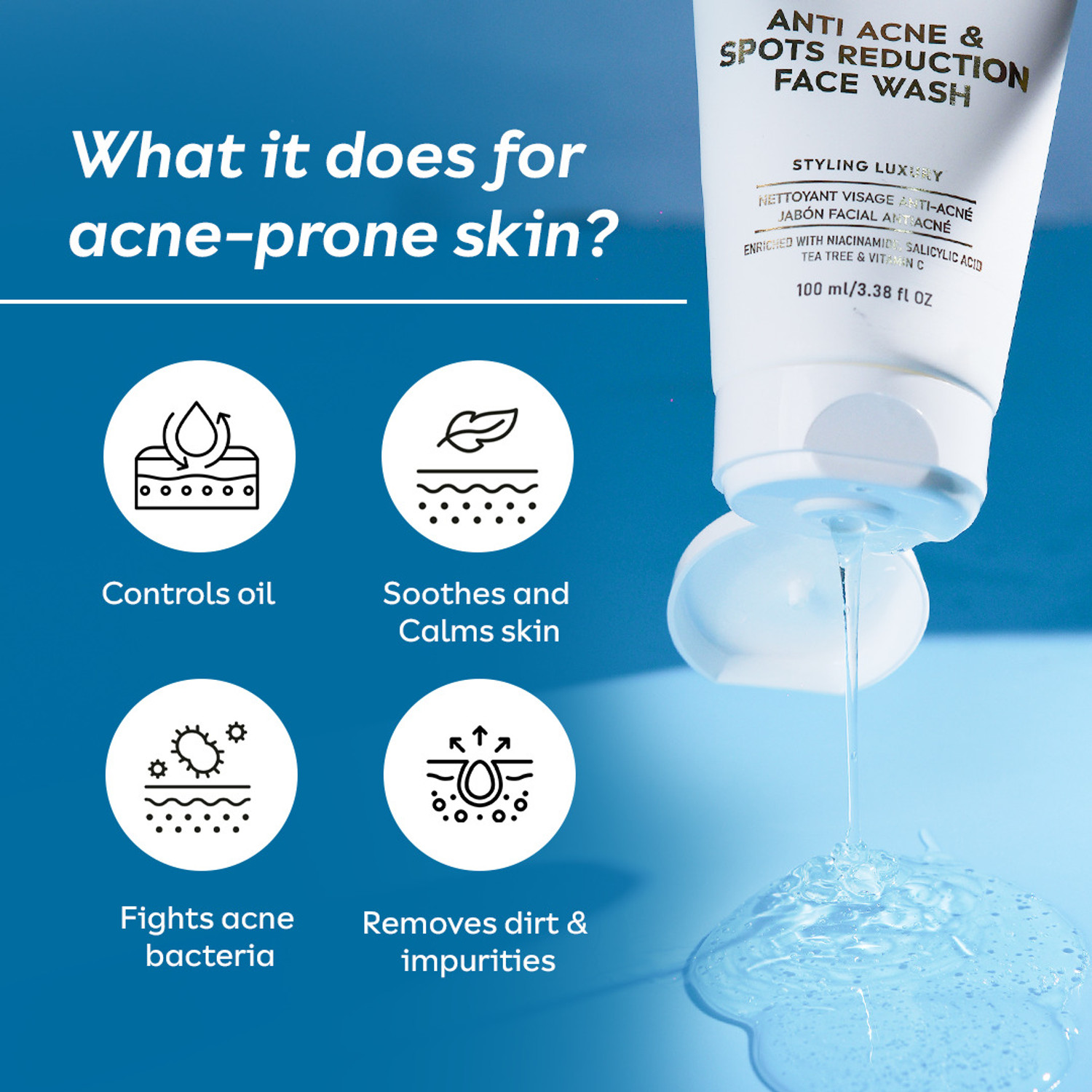 Image of White Wolf Anti Acne & Spot Reduction For Men Reduce Pimple And Dark spots, Anti Acne Face Wash (100 ml)
