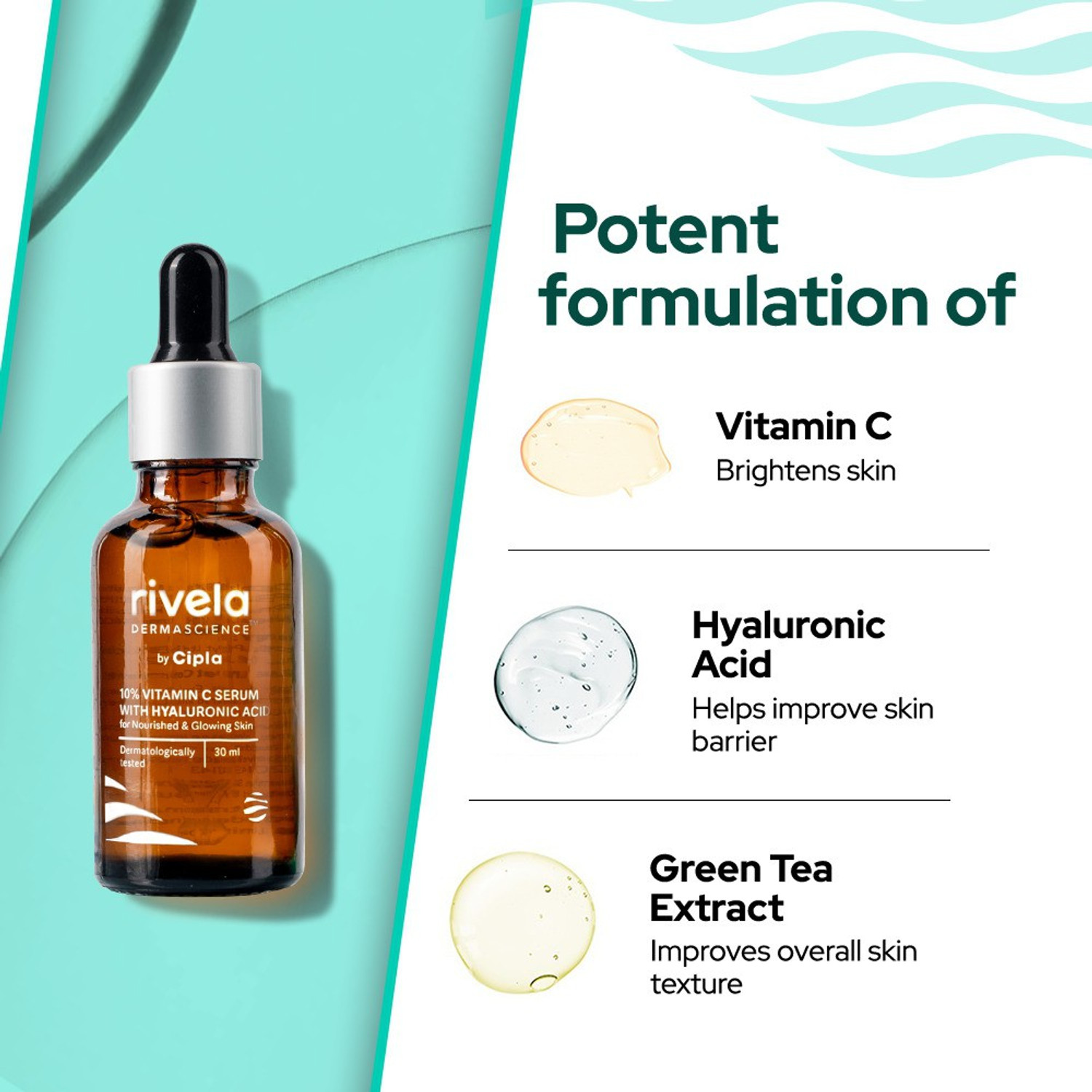 Image of Rivela Dermascience 10% Vitamin C Serum with Hyaluronic Acid for Radiant and Glowing Skin
