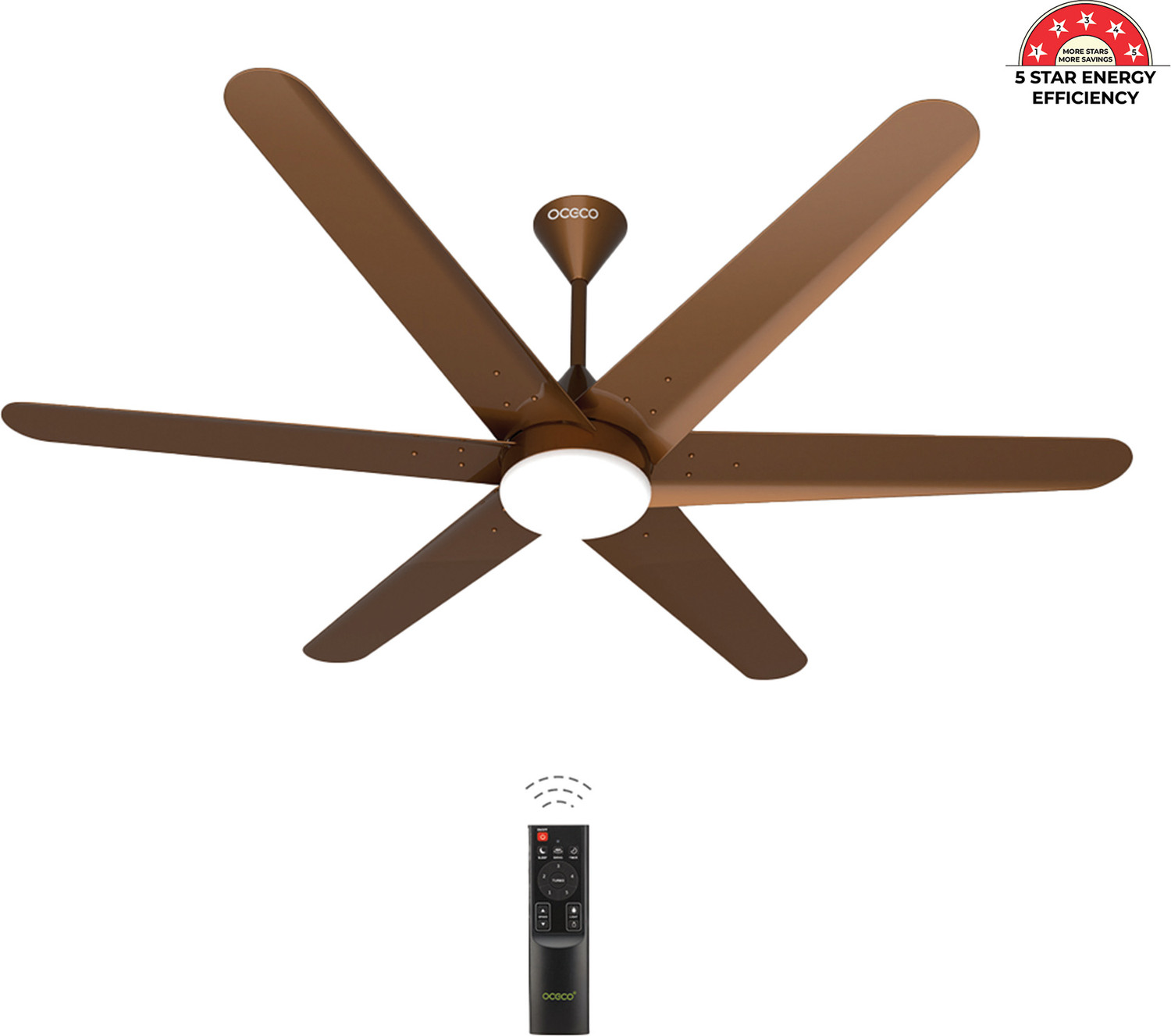oceco Helico Light Energy Saving Bldc Ceiling Fan (10W Dimmable Light) 1200 mm BLDC Motor with Remote 6 Blade Ceiling Fan