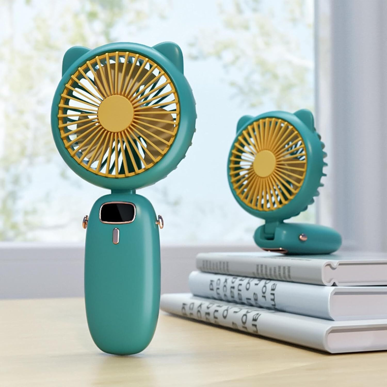 Image of KOVAH Portable Rechargeable Desk Fan with 3 Speed Control, USB Charging BLDC Motor 150 mm Table Fan (Solid Green | Pack of 1)