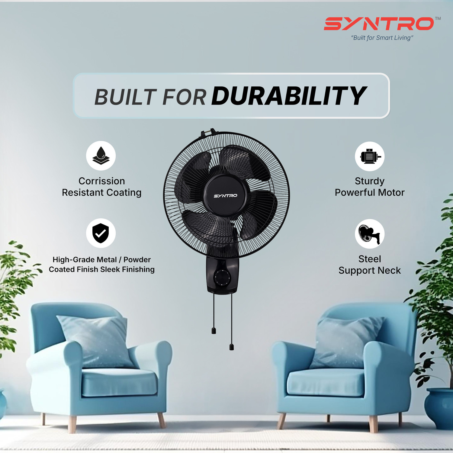 Image of Syntro AERON | High Speed with 12 Months Warranty 300 mm Wall Fan (BLACK | Pack of 1)