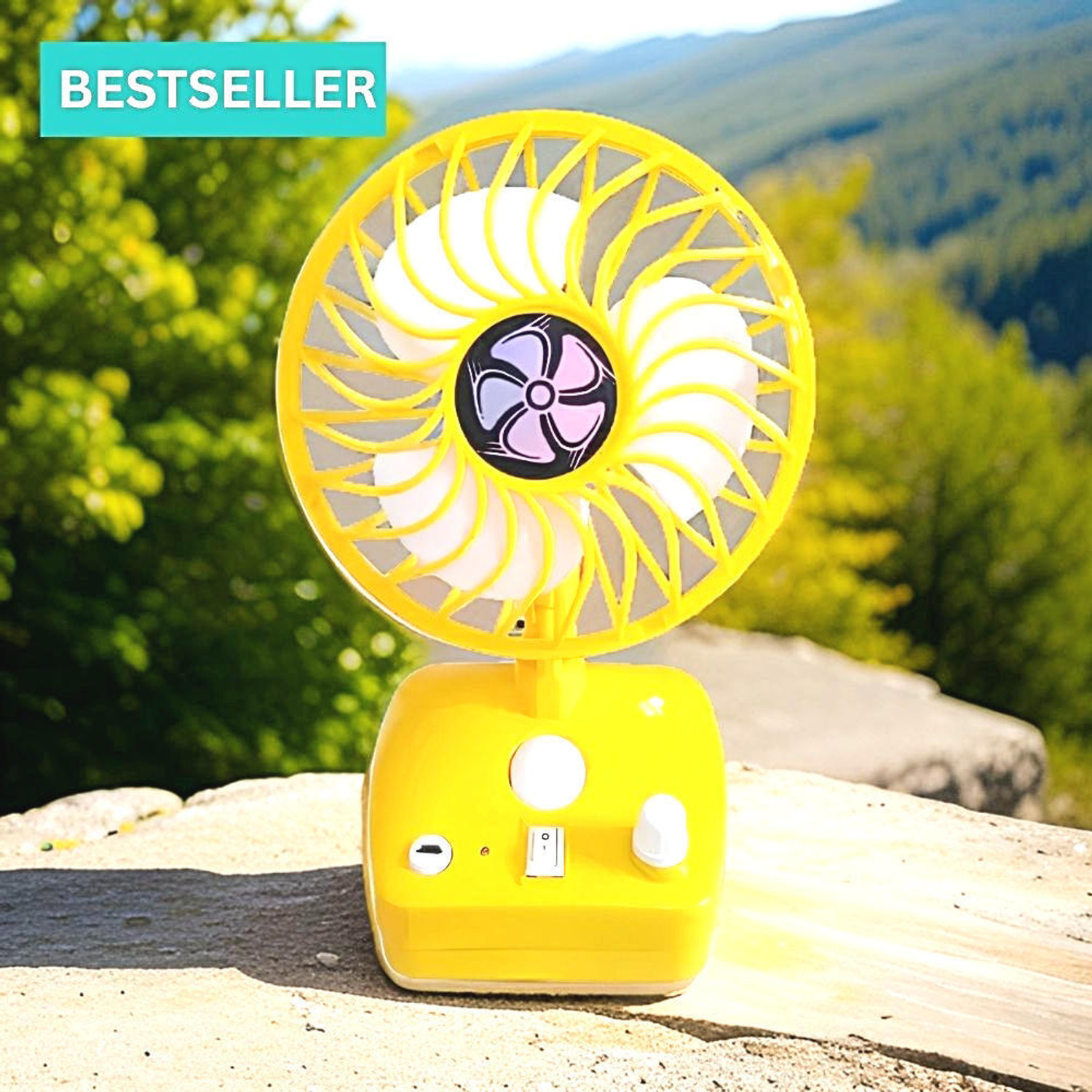 Image of Radhe High Speed Rechargeable Table Fan with LED Light For Office Desk, Home 328 Ultra High Speed 1400 mm Table Fan (5 Star | Multicolor | Pack of 1)
