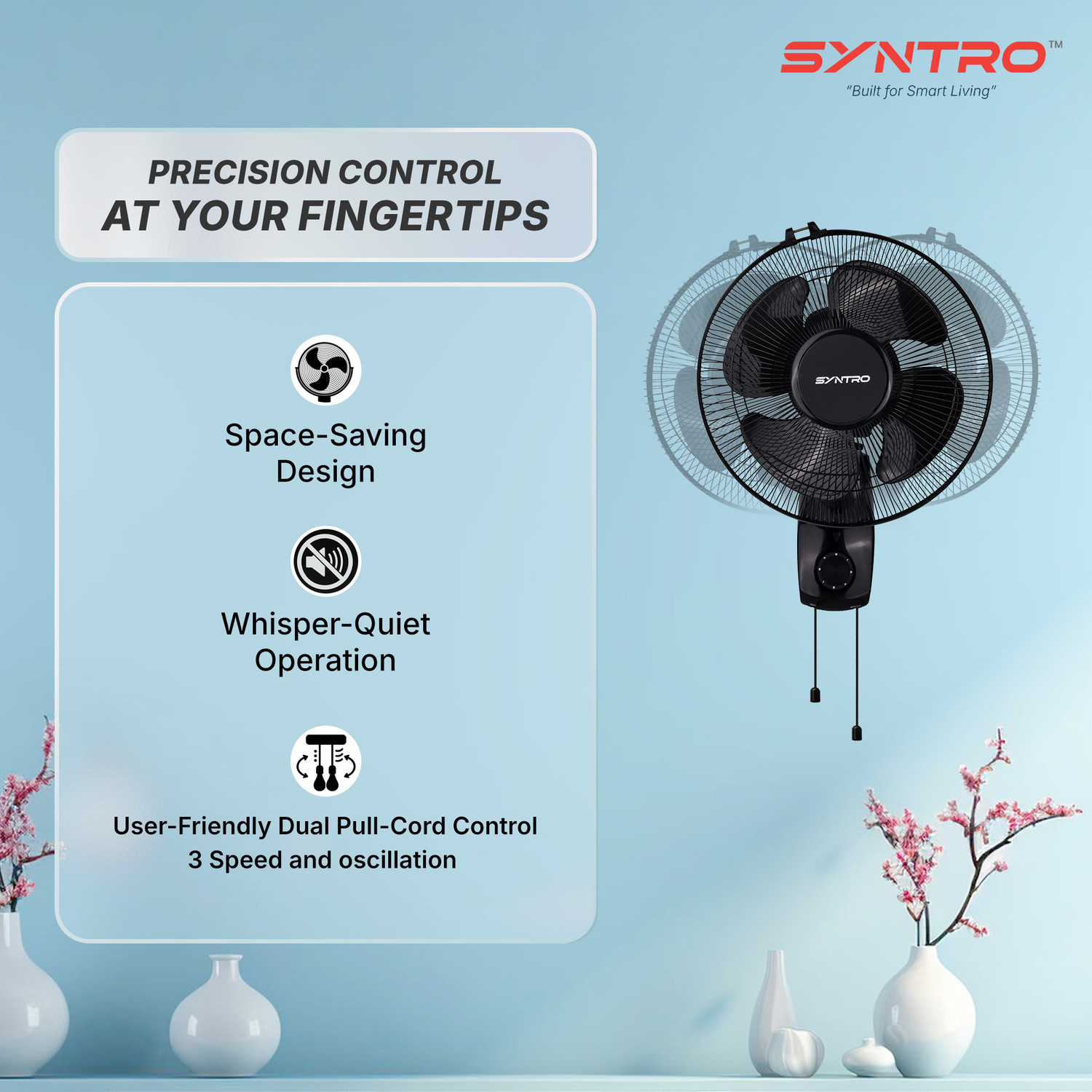 Image of Syntro AERON | High Speed with 12 Months Warranty 300 mm Wall Fan (BLACK | Pack of 1)