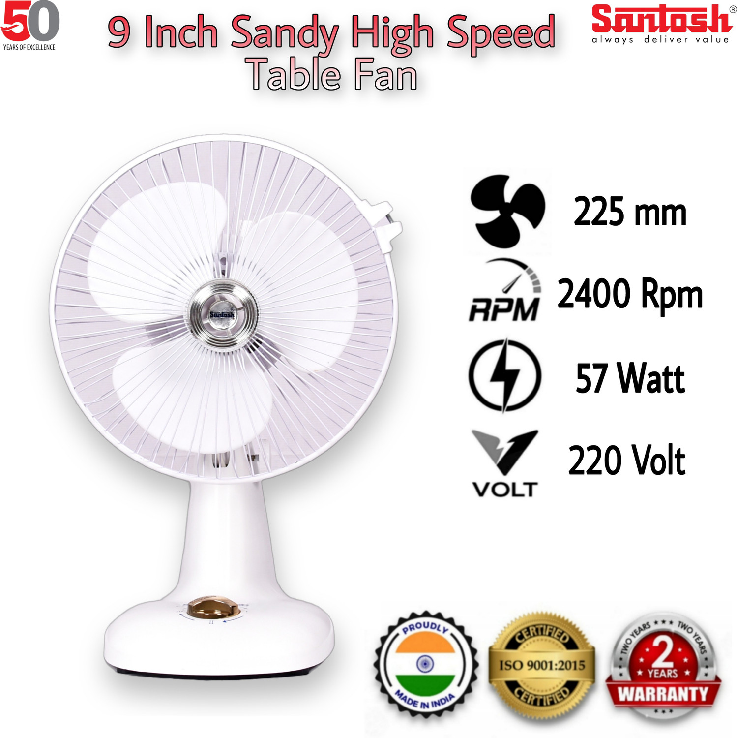 Image of Santosh Sandy 9inch Red White with 2 Year Warranty Energy Saving 225 mm Table Fan