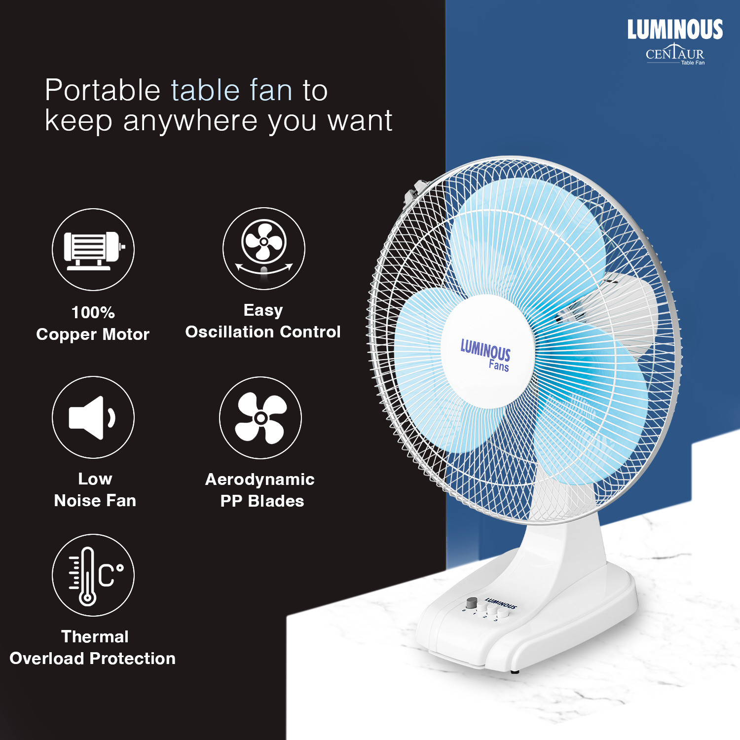 Image of RR Signature Centaur 400 mm 3 Blade Table Fan (Blue | Pack of 1)