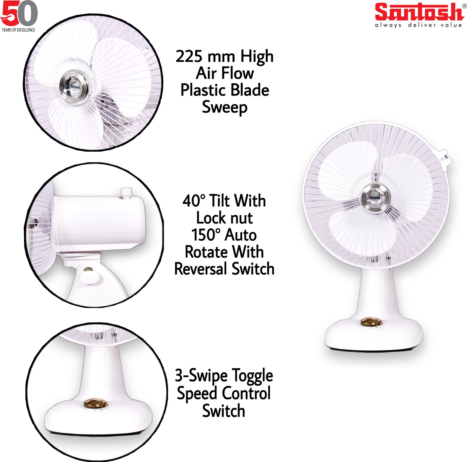 Image of Santosh Sandy 9inch Red White with 2 Year Warranty Energy Saving 225 mm Table Fan