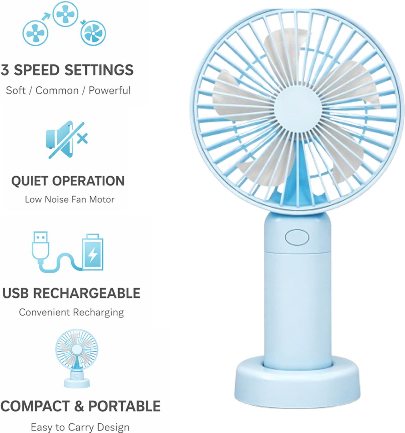 Image of KOVAH Portable Rechargeable Desk Fan with 3 Speed Control, USB Charging BLDC Motor 150 mm Table Fan (Solid Green | Pack of 1)